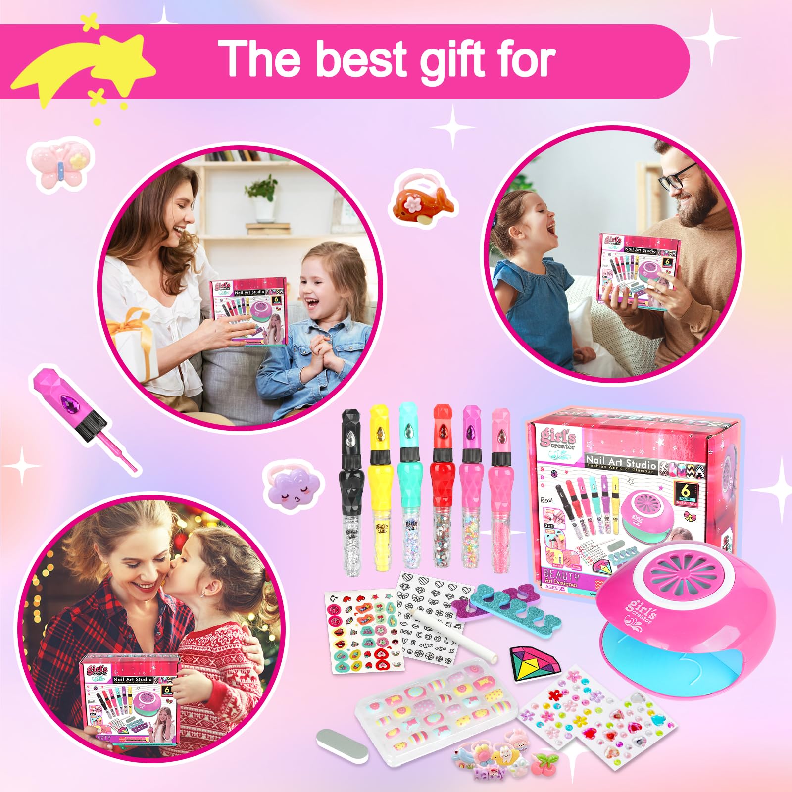 UCAMP Kit Manucure Enfant, Vernis à Ongles pour Fille, Sèche Ongles, Nail Art Jouet Cadeau pour Filles 7-12 Ans