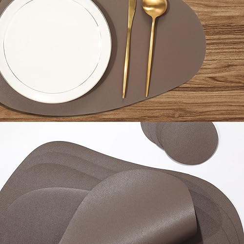 Miniatura 6 de Juego de 8 manteles individuales de piel sintética, resistentes a las manchas, resistentes al calor, fáciles de limpiar, impermeables, lavables,