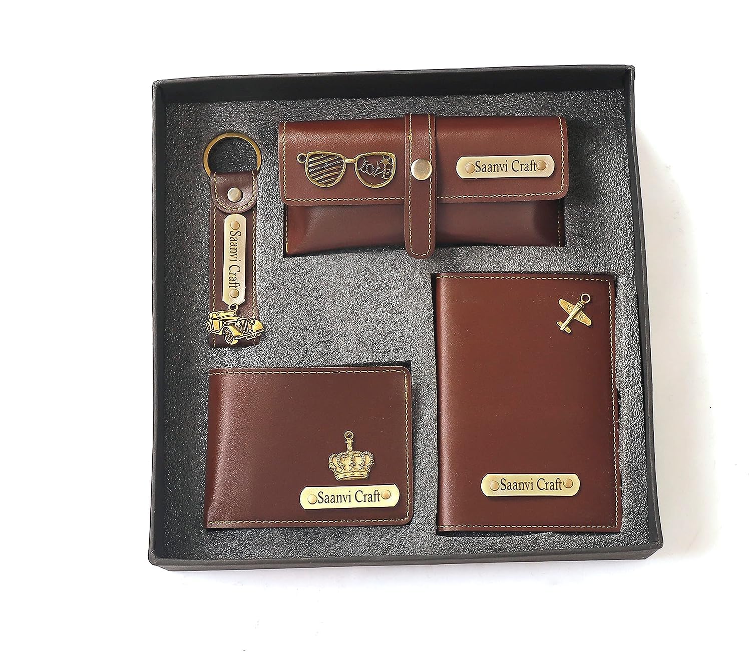 Tanvi Crafts Your Name Customized Leather Unisex Passport Holder, Sunglasses Cover and Men's Wallet with Key Chain, Gifts, Personalized Gifts, Personalized Accessories (Brown) Customized Mens Gift-image-27