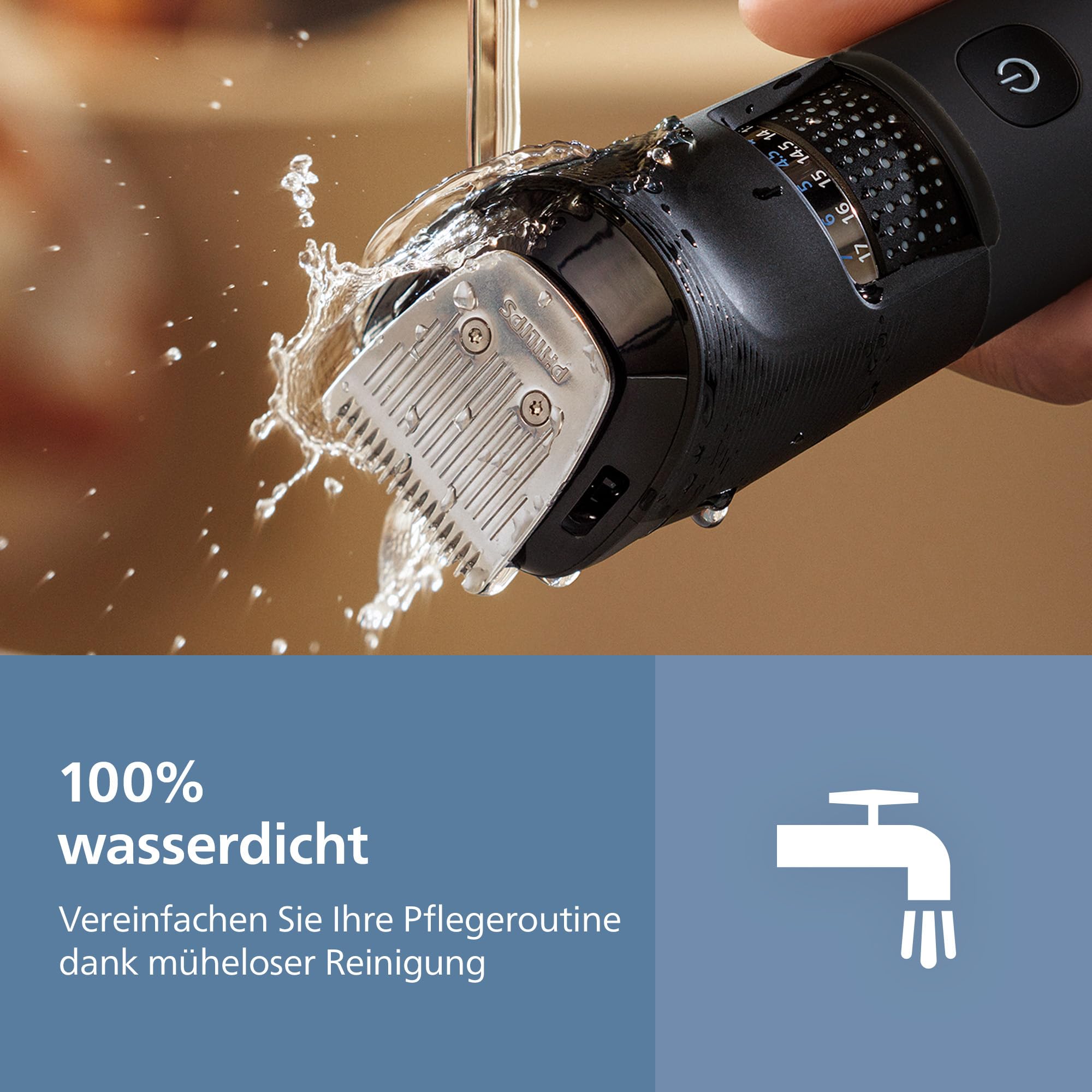 Philips Bartschneider 5000er-Serie – selbstschärfende Metallklingen, 40 Längeneinstellungen, BeardSense-Technologie, Haarkollektor, 100% wasserdicht, Reiseetui, Modell BT5765/15