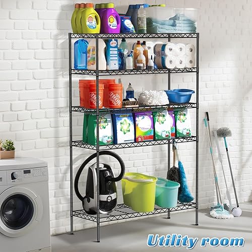 Miniatura 8 de Estantes de almacenamiento de 6 niveles con ruedas, estantería de metal resistente, capacidad de 2100 libras, estantería de garaje, estantes