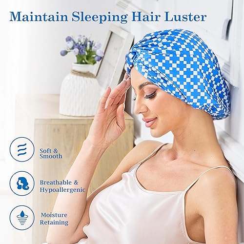 Miniatura 8 de Gorro de dormir de satén de seda para mujer, gorro de relleno de calcetín - Ideas de intercambio de cuidado del cabello - Verde