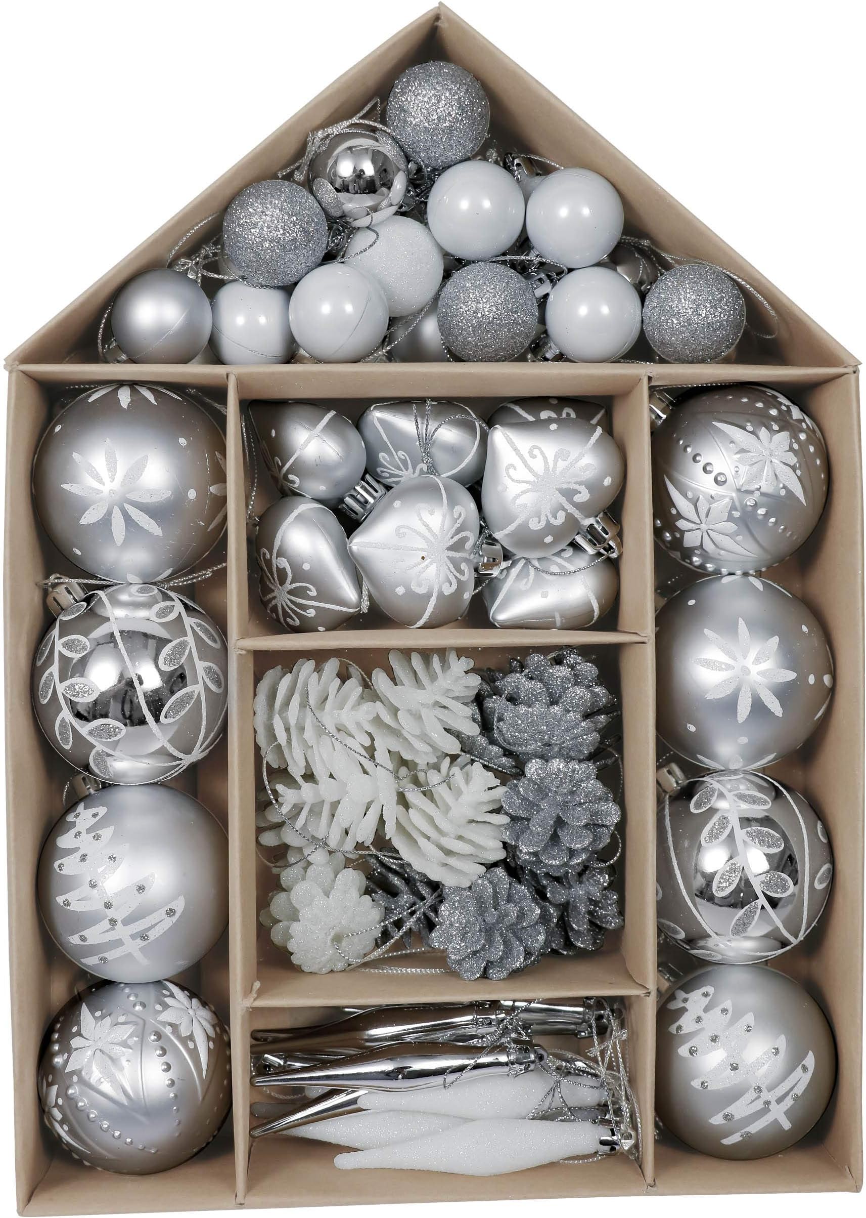 Valery Madelyn 70ct Frozen Winter Shatterproof Christmas Ball Ornaments Decoration Silver White, Themed with Tree Skirt (Not Included)