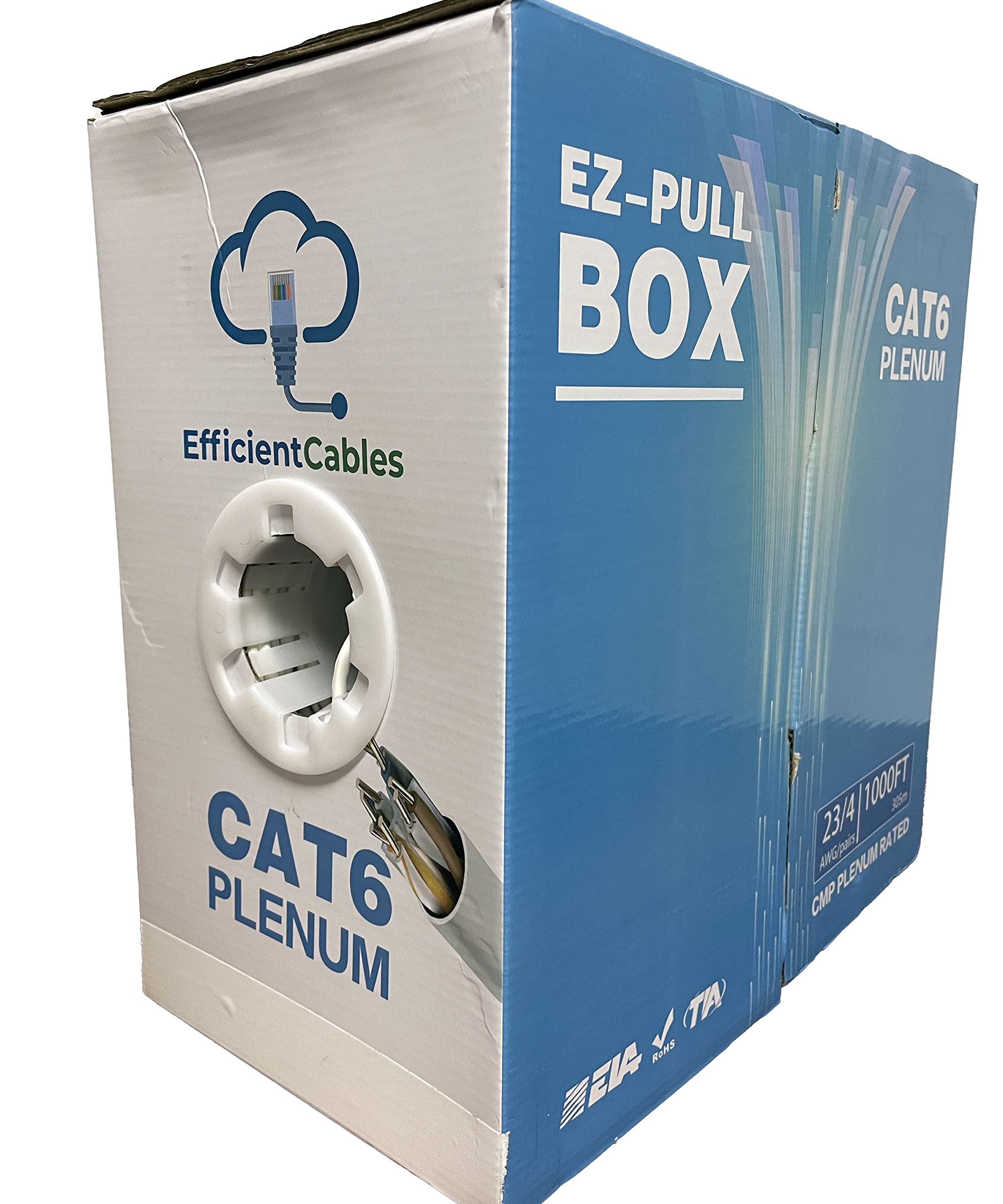 CAT6 Plenum 1000FT 550MHz 23AWG Solid Network Cable UTP Bulk White