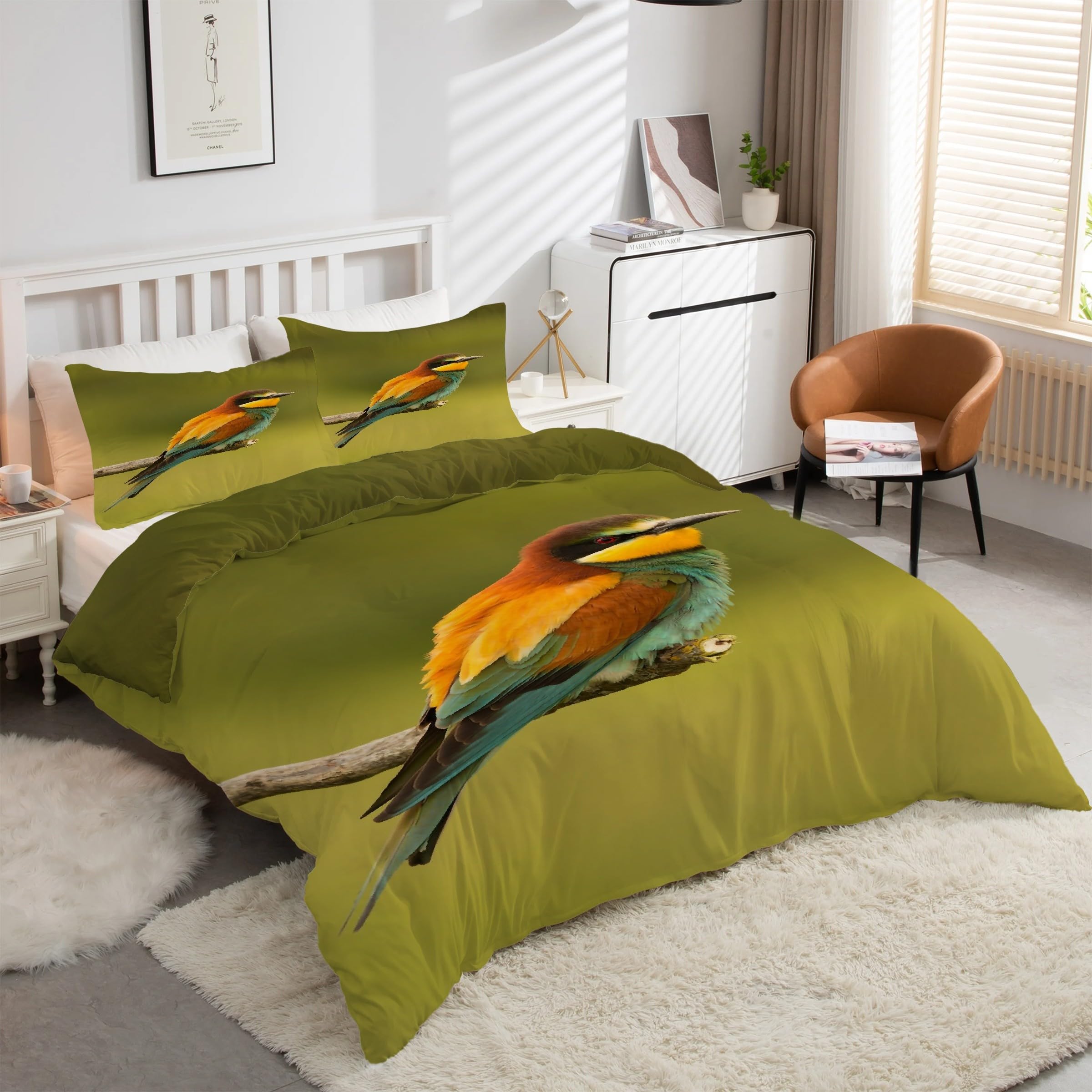Housse de couette 240 x 260 colibri anti-glisse avec fermeture éclair facile