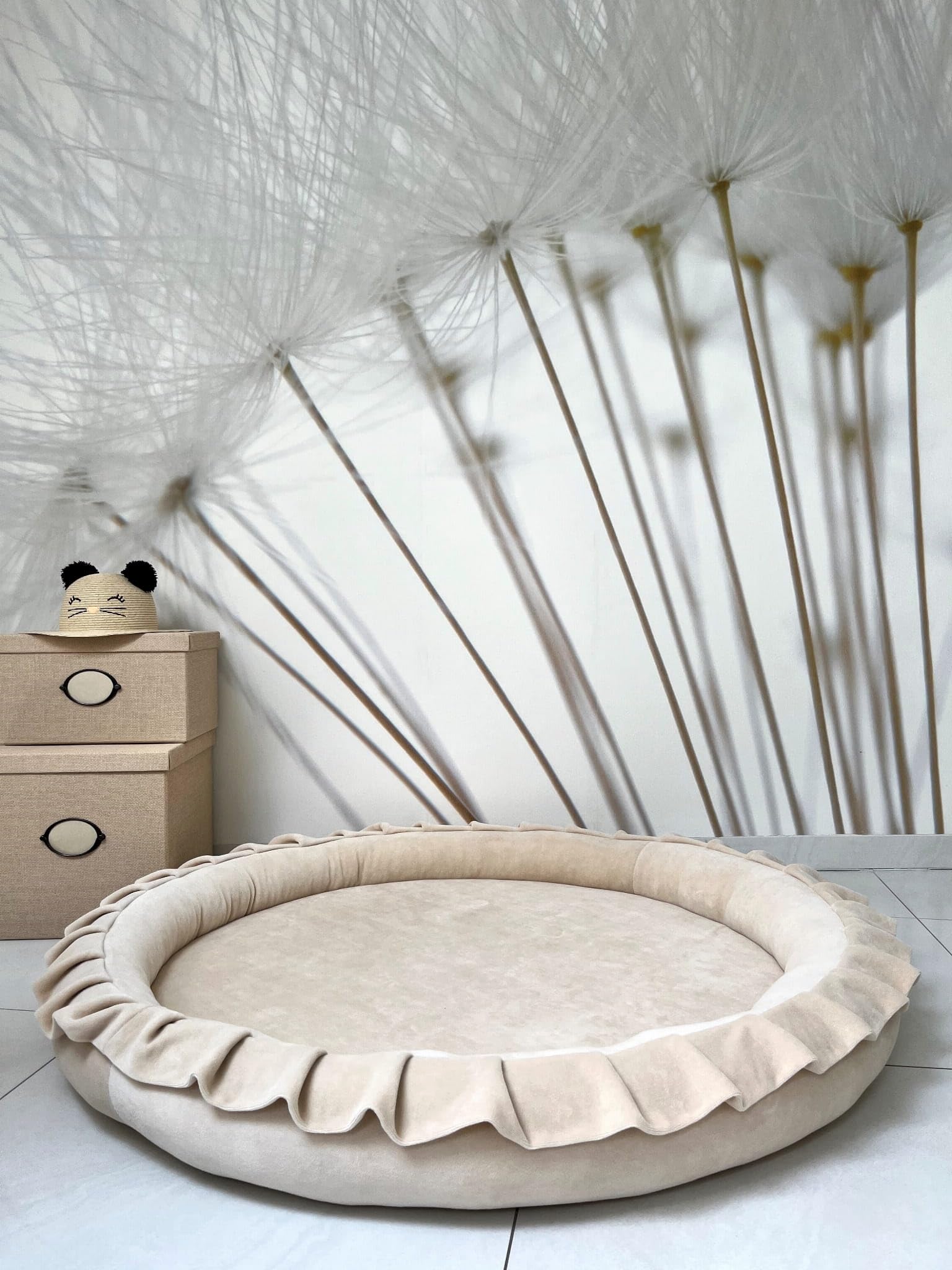Creme Babynest aus Velvet mit abnehmbarem Baumwollbezug 105 cm Waschbar Sicherer und Komfortabler Schlafplatz für Babys