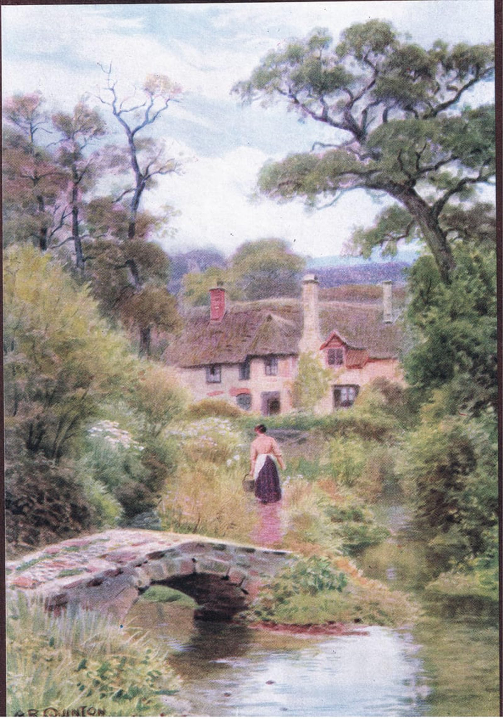POSTERIIk Vintage Classic Picture Landscape Artwork Footbridge Near Porlock Somerset by Alfred Robert Quinton Portrait Canvas Painting for Office Home Decor 60x90cm