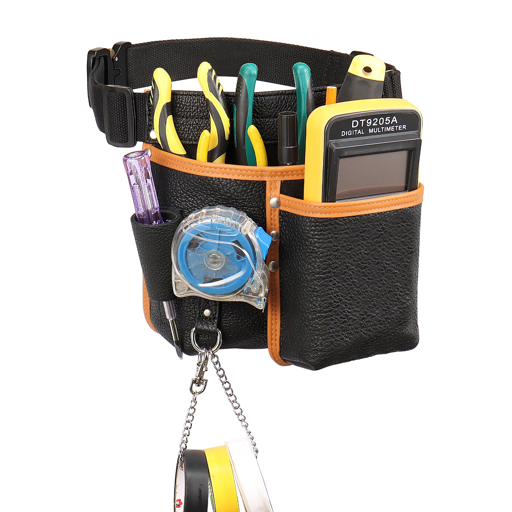 Ceinture Porte Outil Bricolage,Ceinture de Travail Homme Chantier,Sacoche Outils pour Électriciens,Préposés à L'entretien,Constructeurs,Encadreurs,Cuir Véritable,Noir