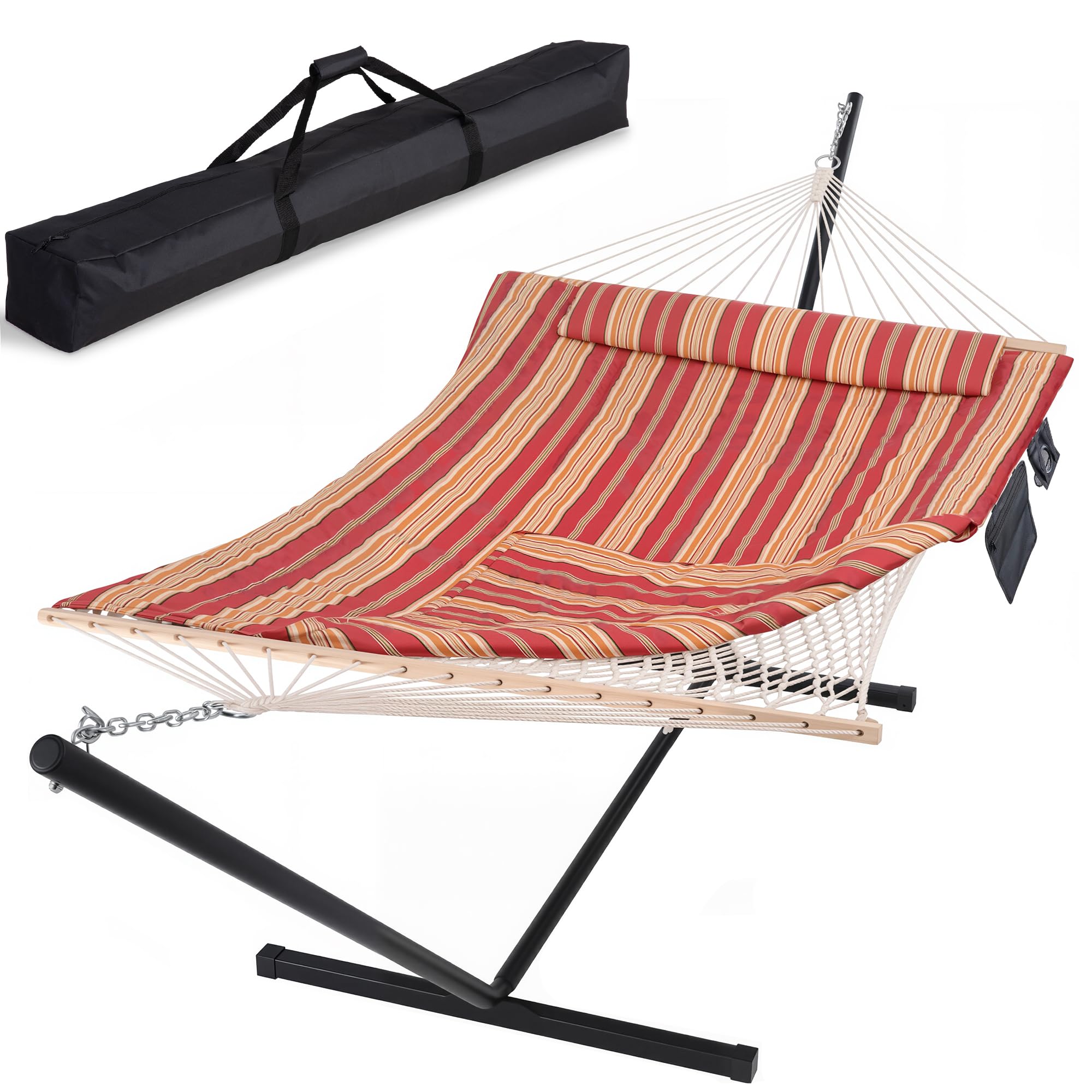 SUNCREAT Hammocks Portable Hammock with Stand, Carrying Bag, Red Stripe