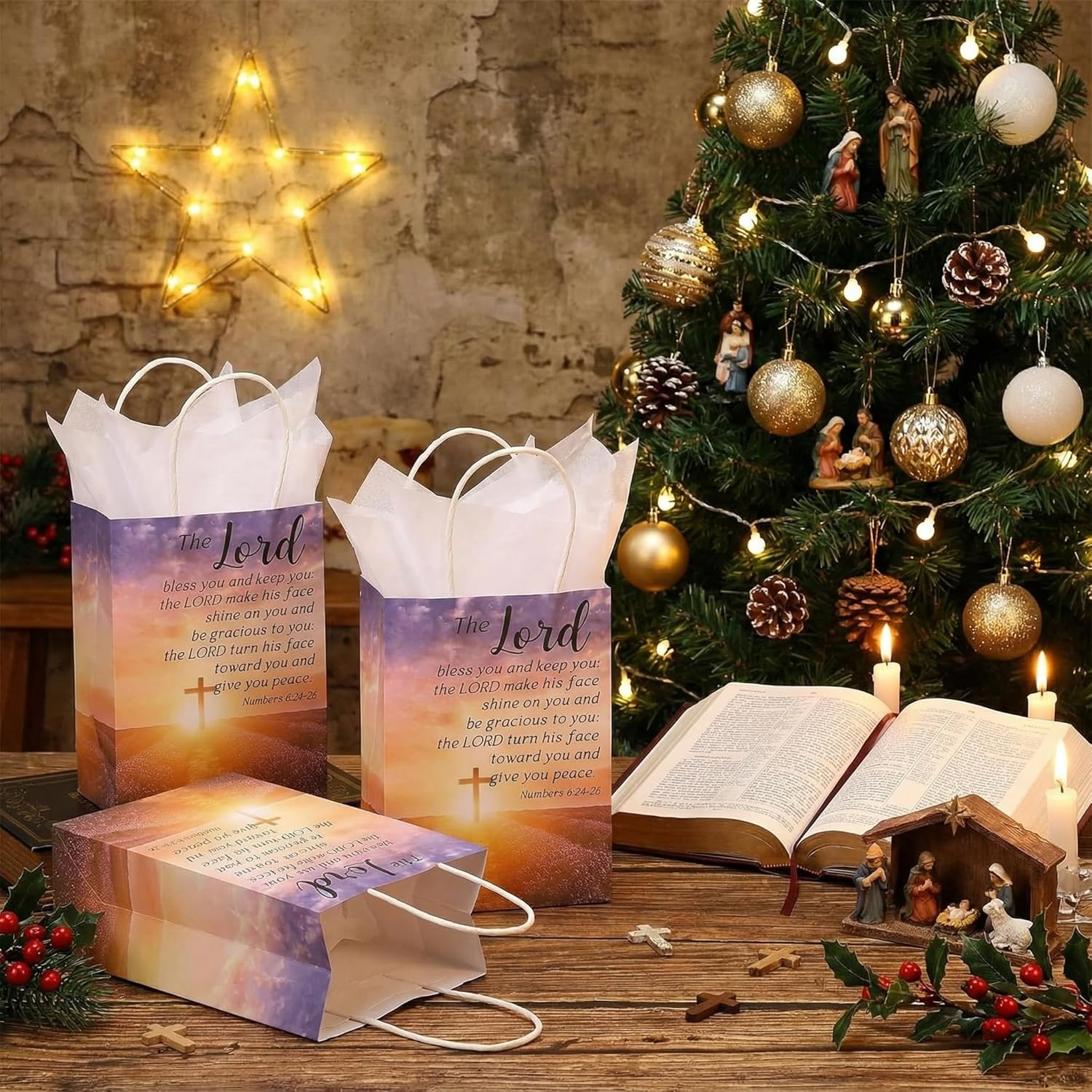 50 Set Christian Easter Gift Bags with Tissue Bulk Inspirational Bible Paper Gift Bags with Handles Cross Religious Party Favor for Church, Easter, Holy Week, Lent, Mother's Day - Image 4
