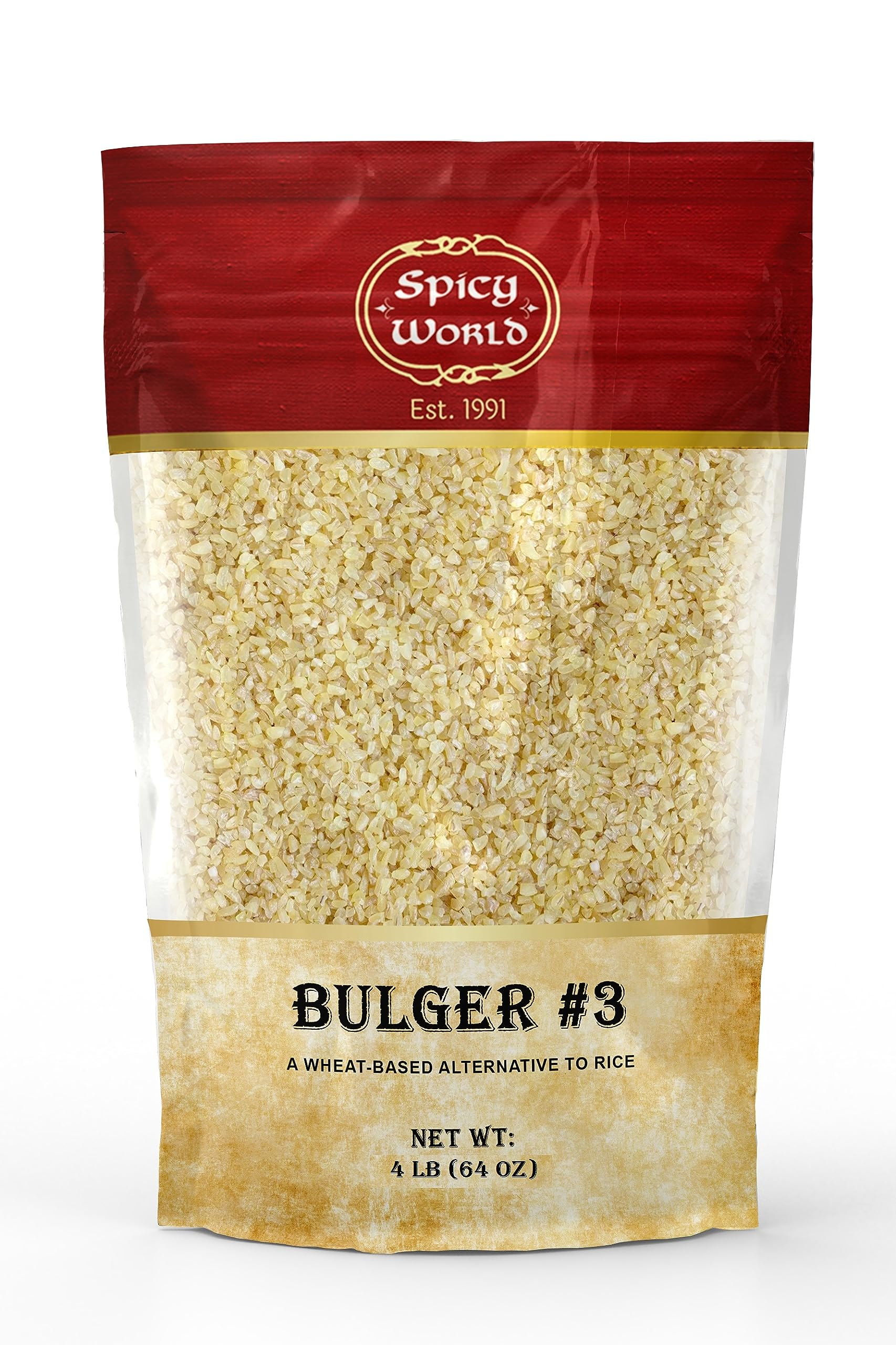 Spicy World Bulgur Coarse #3, 4 LB Bag | Excellent USA Grown Bulgur Wheat for Tabouleh | 100% Natural & Pure | Great for Vegan Recipes