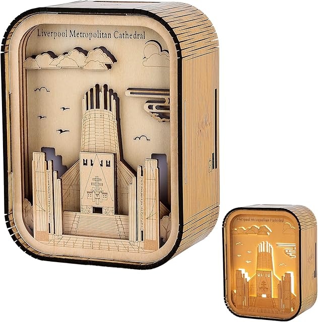 3D London Souvenir Gifts for Women Men,Wood Crafts London Landmark Building Model UK Travel Souvenir Gifts Liverpool Metropolitan Cathedral, Desktop Wooden Ornaments for Home Office Decor