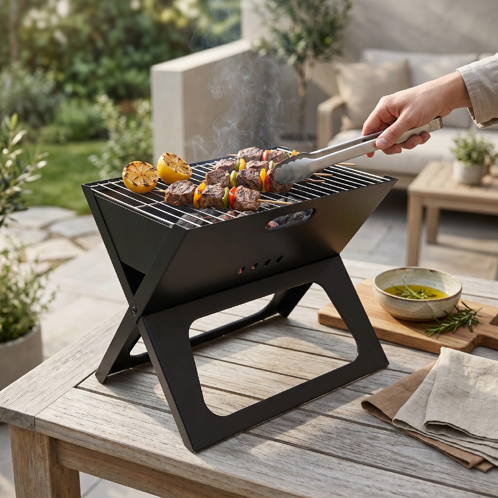 Przenośny Grill Węglowy, 17,3 X 11,4 Cala Składane Żelazne Barbecue