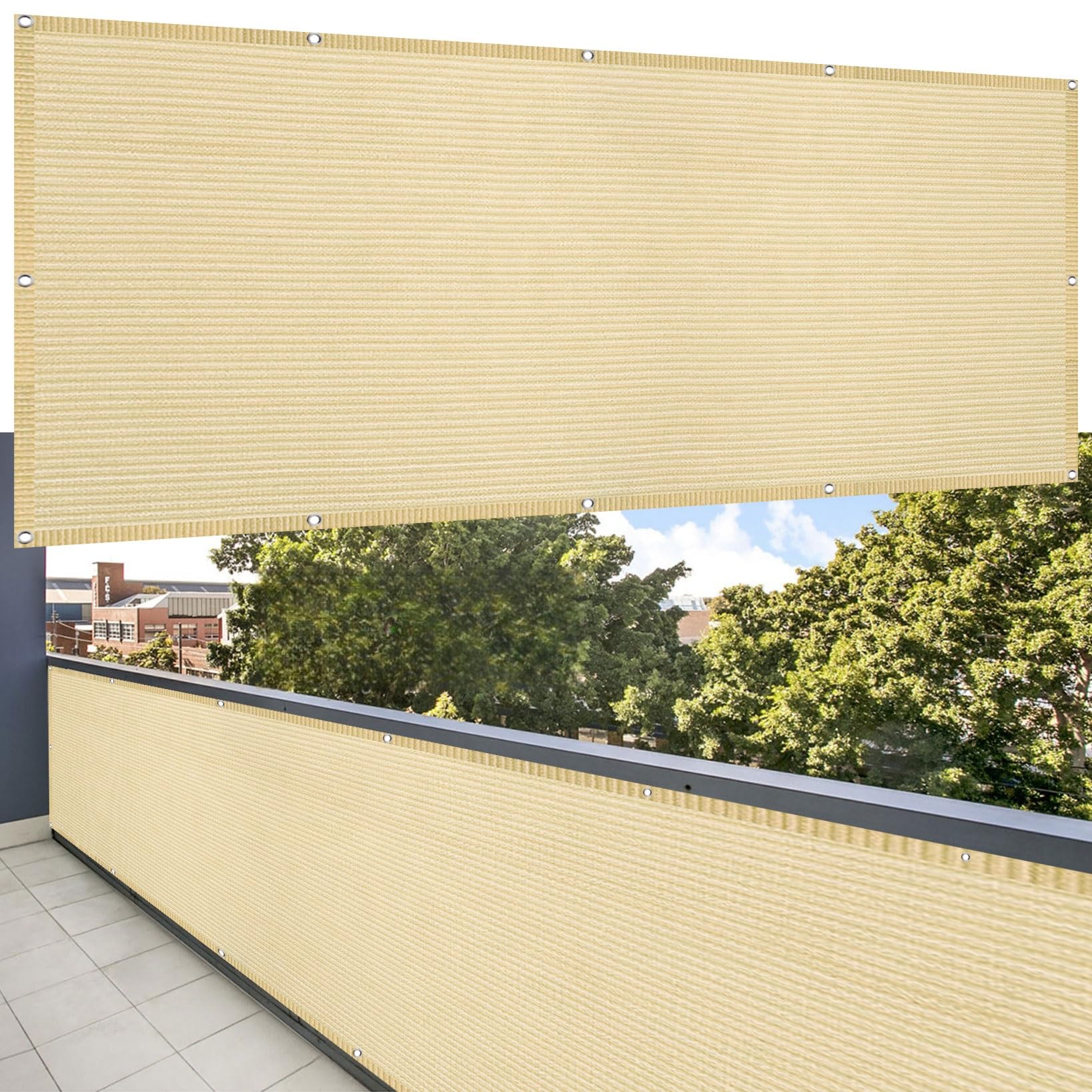 Brise vue pour balcon 90 x 350 cm résistant aux UV et paravent opaque crème pour clôtures