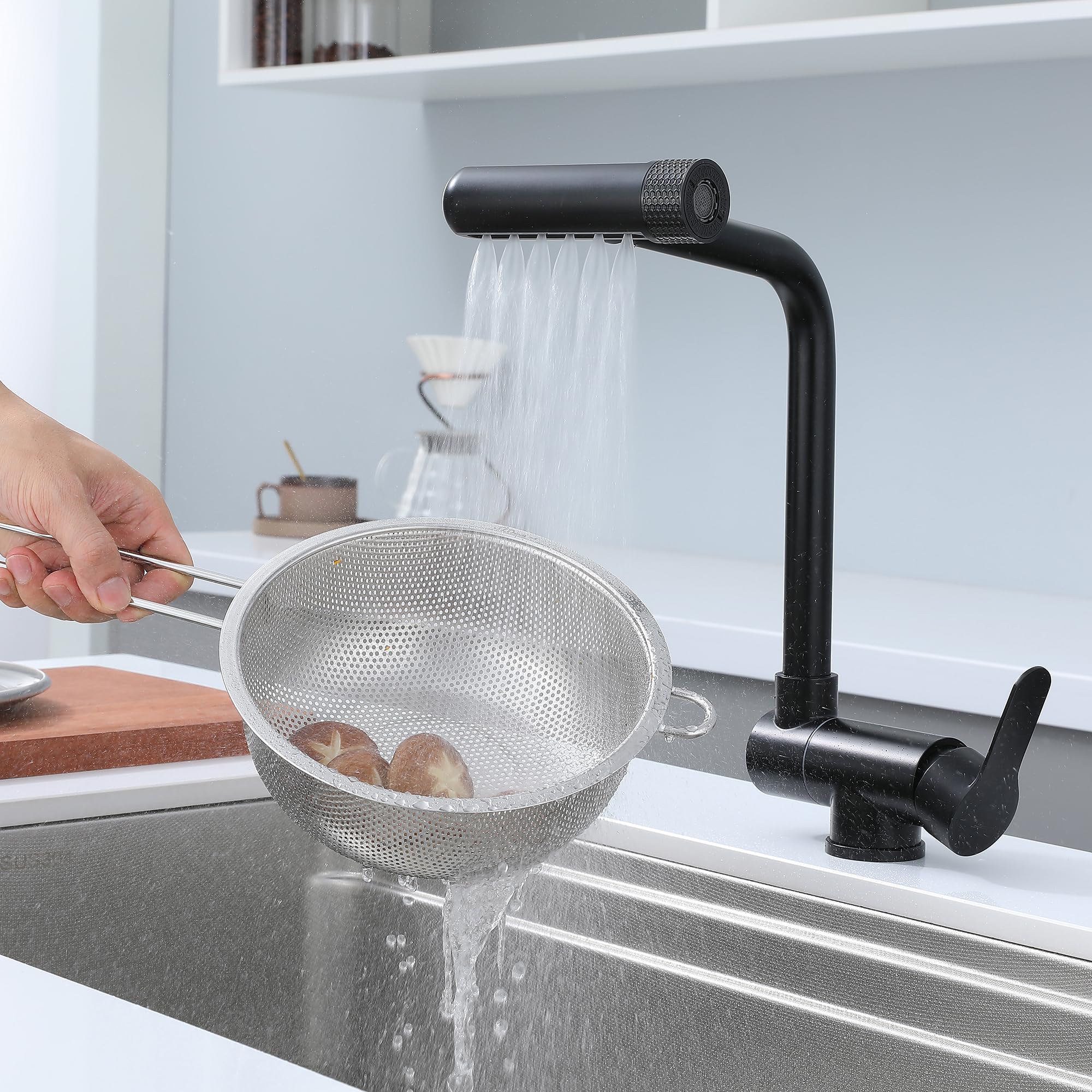 Grifo Cocina Abatible negro, Grifo Abatible Cocina 4 Modos De Descarga De Agua,Grifo De Fregadero Plegable, Grifo Monomando Bajo Ventana De Acero Inoxidable 304 (negro)