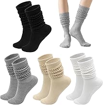 ZOCONE 4 Pairs Long Socks Women Loose Scrunch Winter Knitted Thermal Socks Fat High Knee High Boots, A, 35-39
