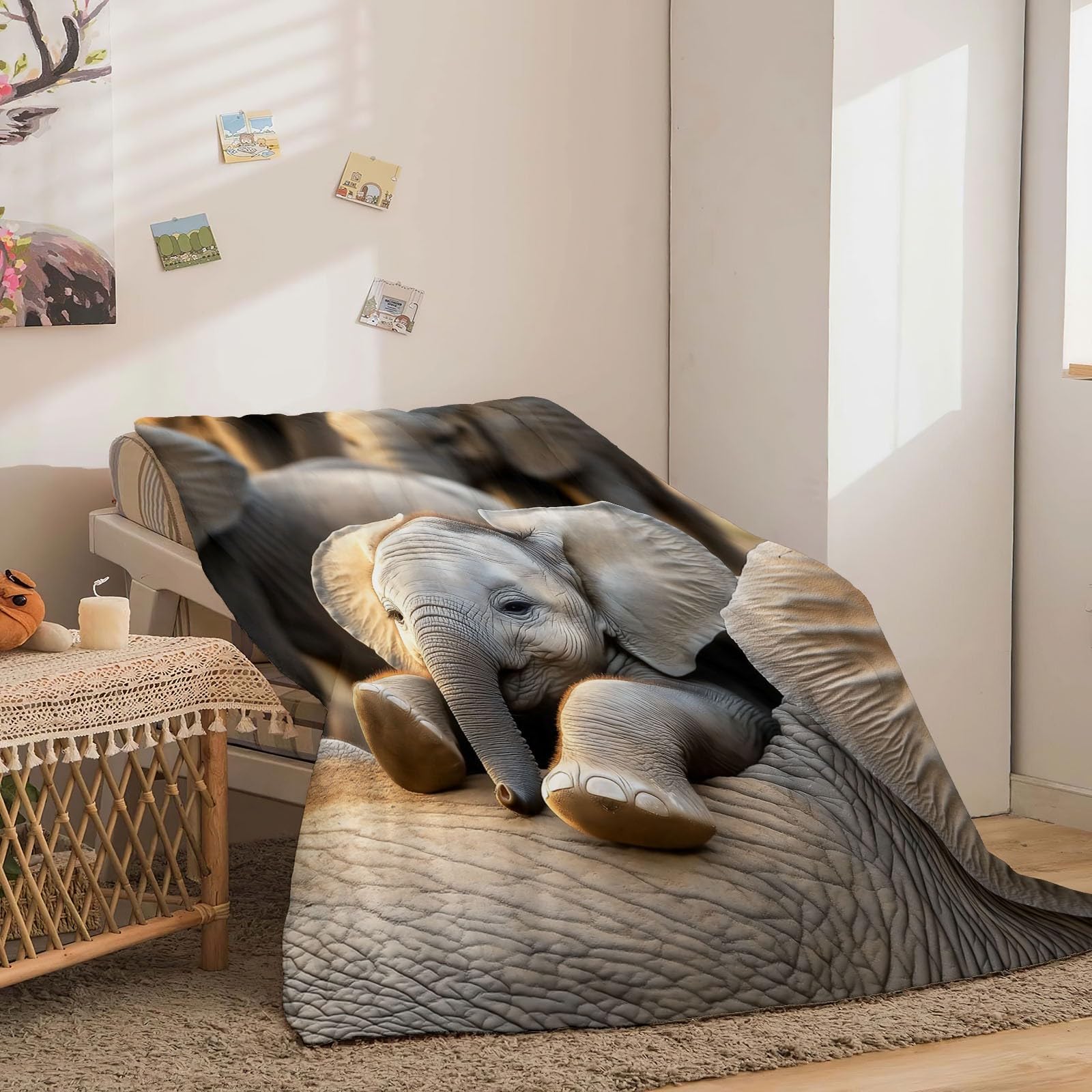 Kuscheldecke Tier Verspielter Elefant Bunt 180 x 200 cm, Flauschig Weich Warm Drucken Personalisierte Decke,Kuscheldecke für Tagesdecke Decke Sofa Bett und Picknickdecke