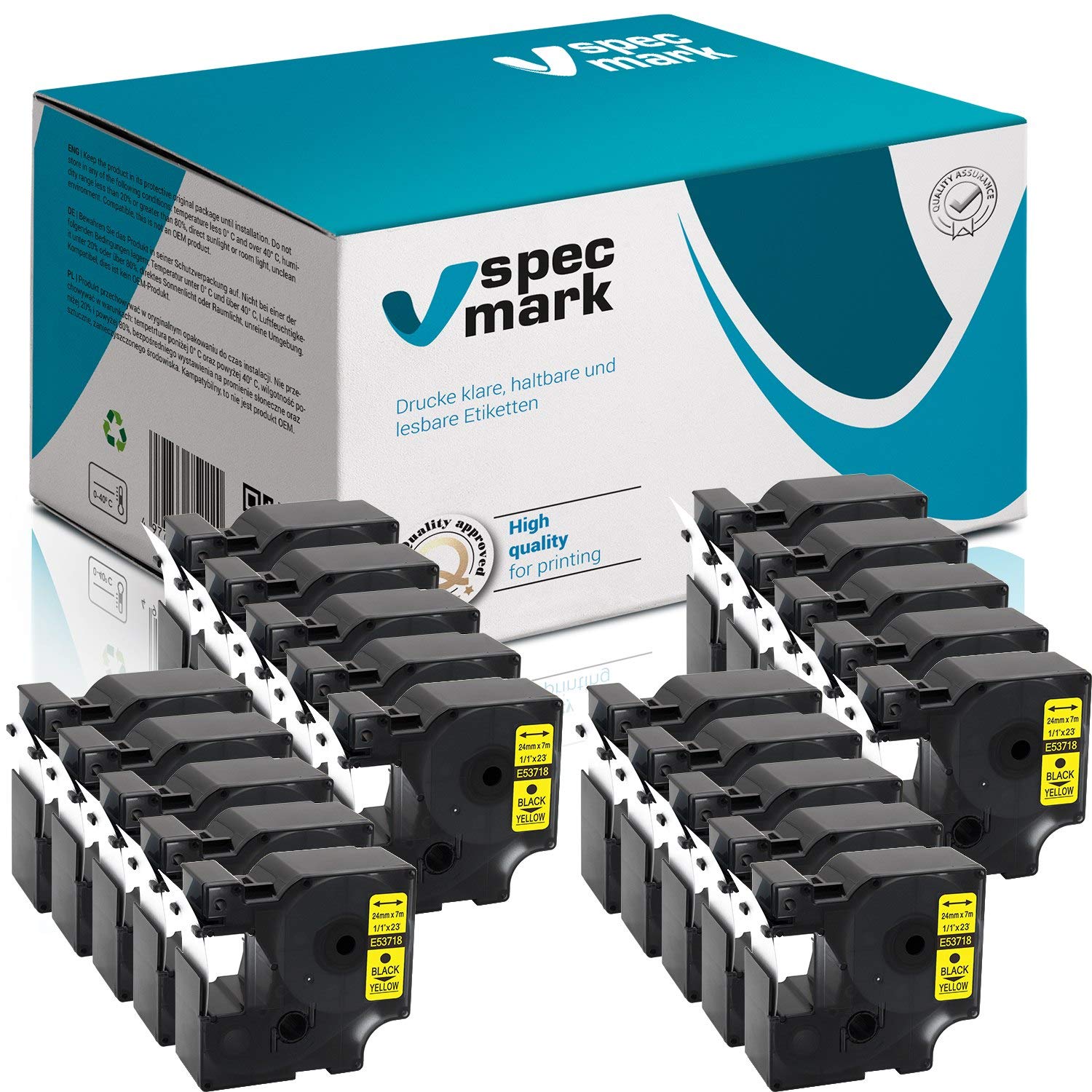 specmark Compatibile con DYMO D1 53718 Nastro 24 mm x 7 m Set x 20 pezzi nero su giallo compatibile con DYMO D1 per stampanti LM Label-Manager LP Label-Point LW Label-Writer DUO