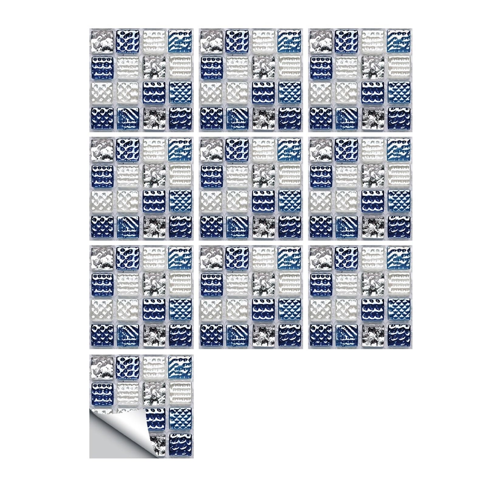 Mosaic Marble Effect Tile Stickers, Waterproof Simulation Mosaic Wall Stickers 10x10cm, Removable Decals for Home Decor(Color 18,15x15cm 10pcs)