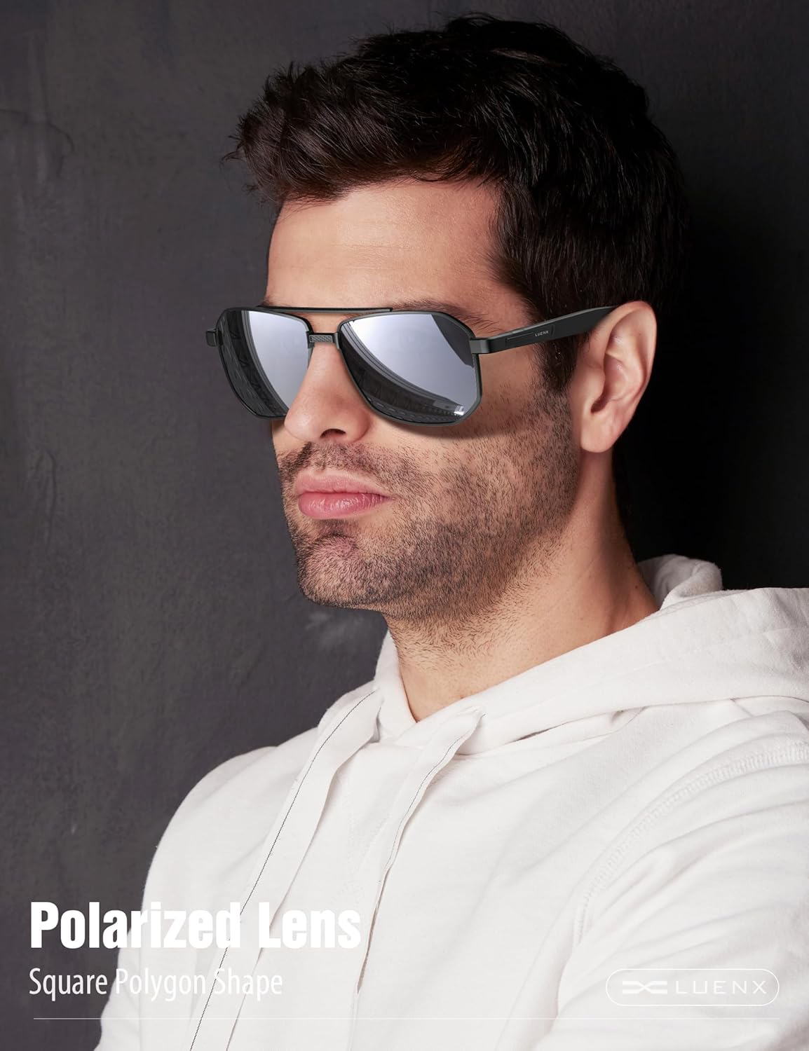 LUENX Men's Aviator Sunglasses Polarized Square Polygon Retro Shades UV 400 Protection - Image 3