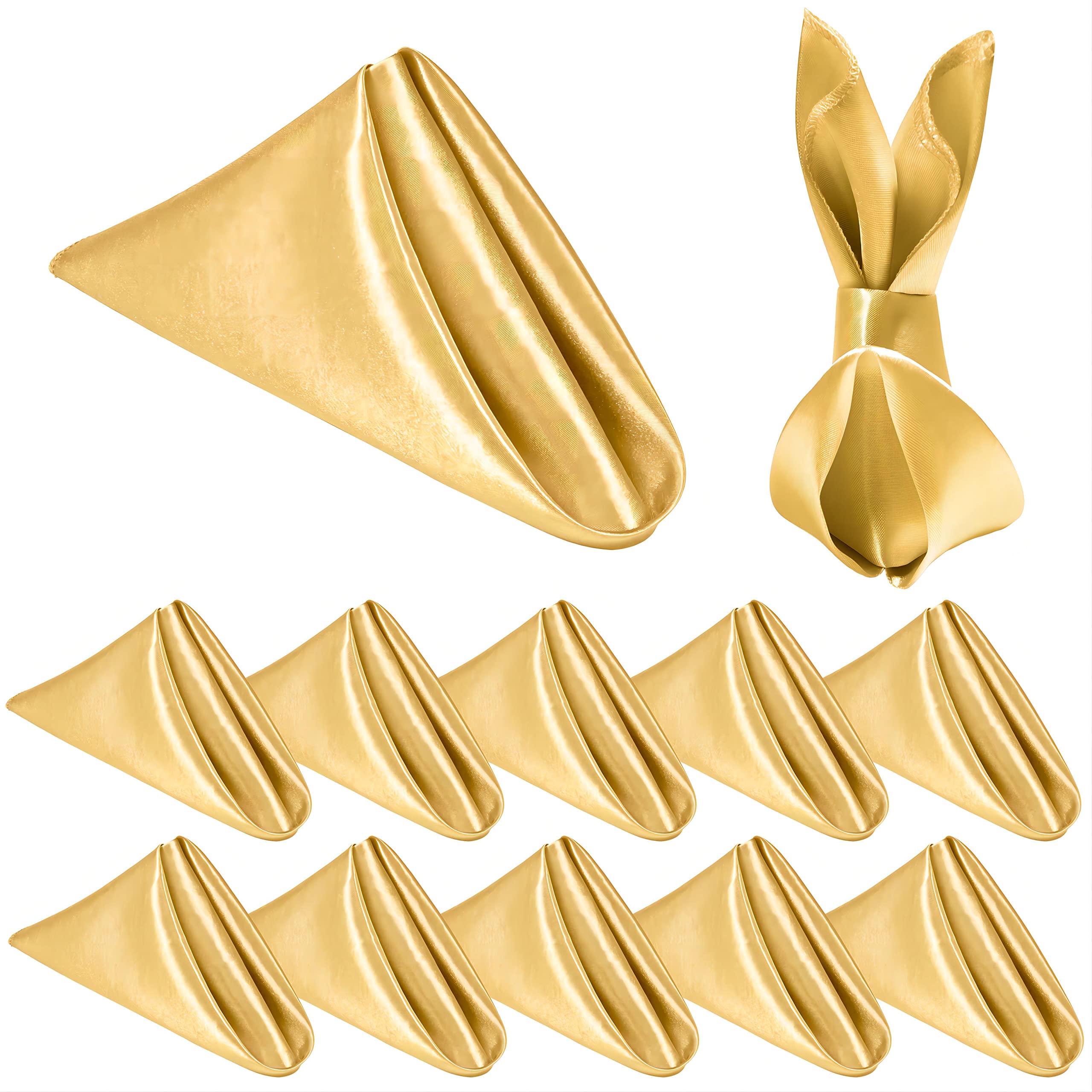 Homiest 12 Pack Gold Yellow Satin Napkins 20x20 Inches Dinner Napkins Decor, Square Decorative Napkins Silky Elegant Wedding Napkins, Smooth Table Cloth Napkins for Restaurant Banquet Graduation Party