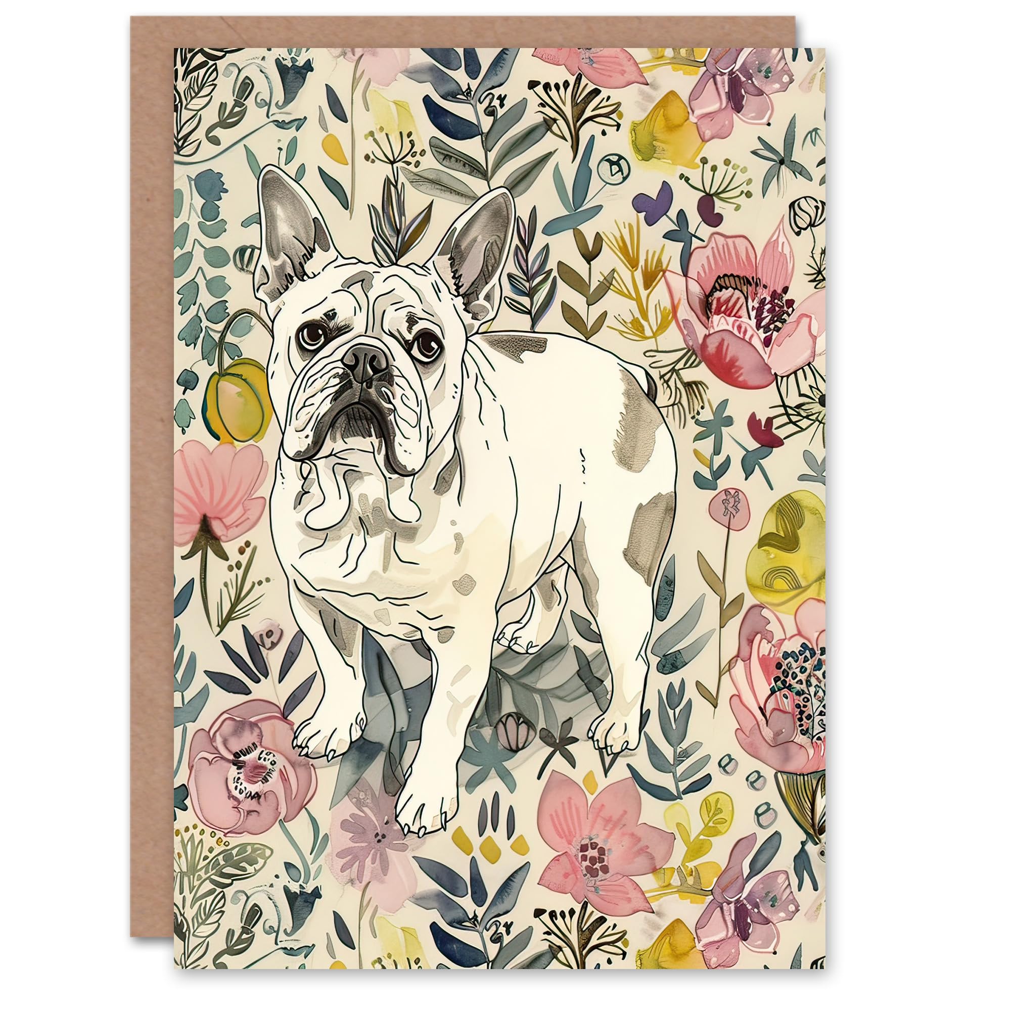 Artery8 Greeting Card - French Bulldog Floral Portrait - Birthday