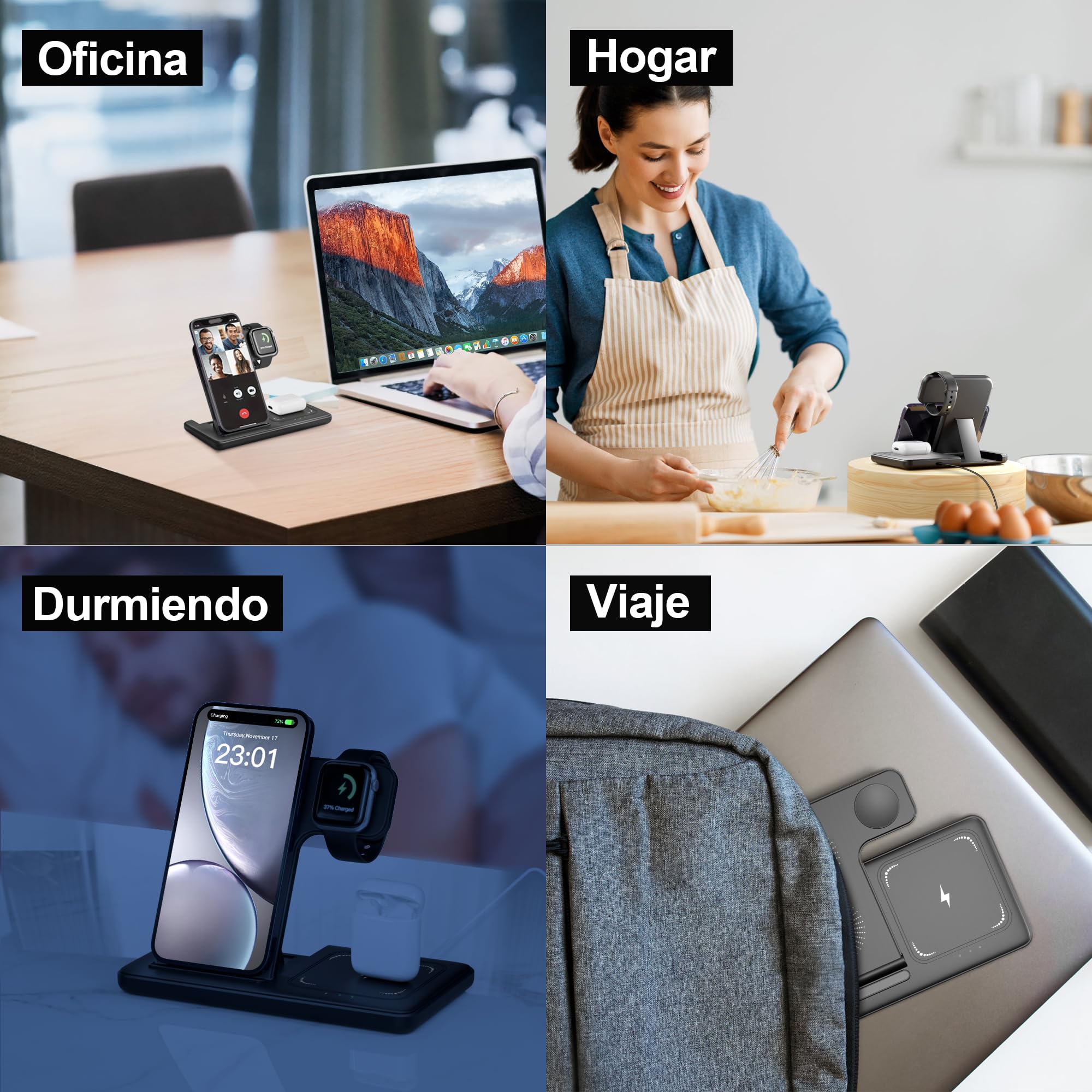 Cargador Inalámbrico 3 en 1, Wireless Charger, Cargador Inalambrico 15W Replacement for iPhone 16/15/14/13/12/Pro/Max/Plus, 3W for Watch Ultra 10/9/8/7/6/5/4/3, 5W for Earbuds 4/3/2/1 Pro LUOATIP
