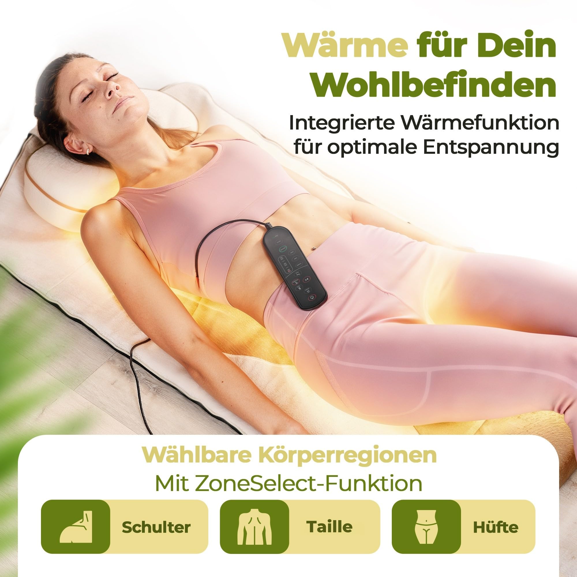 VitaStretch - Elektrische AirStretch Massagematte aus Leinen | 4 Programme für Rücken, Schulter, Hüfte | Wärmefunktion, Timer