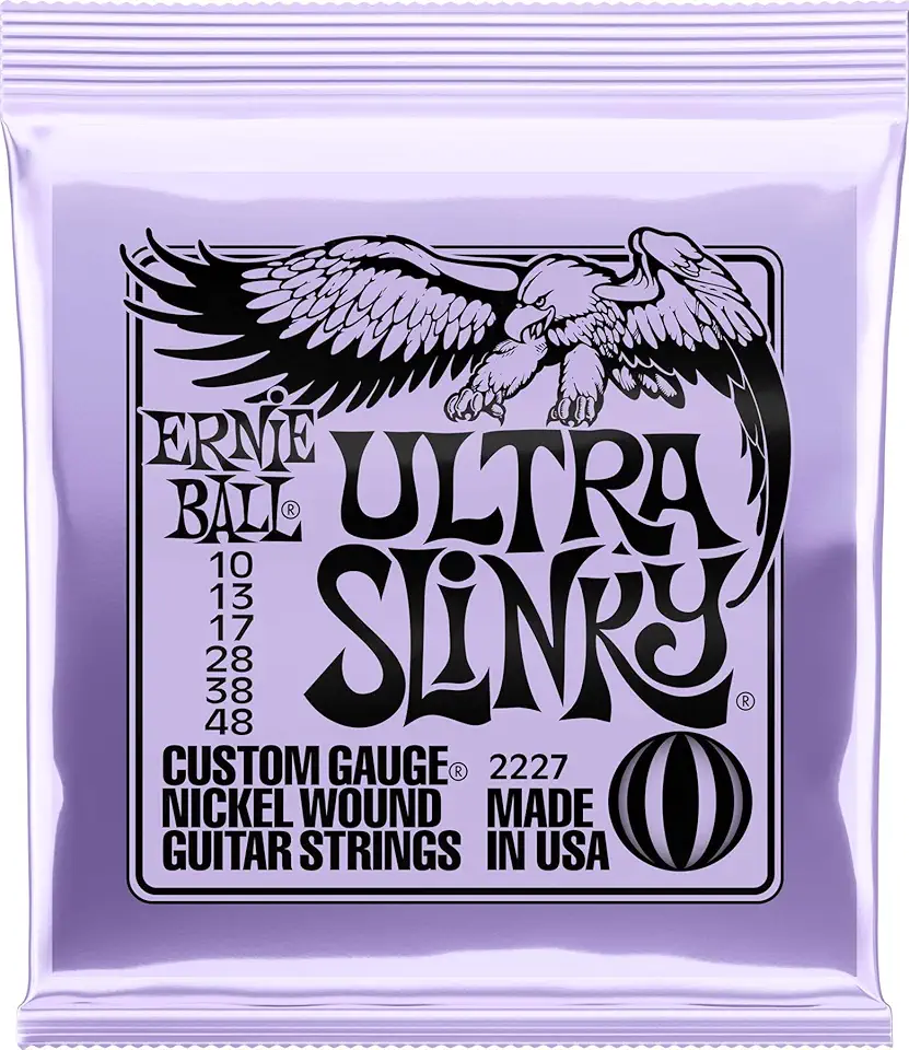 Cordas para guitarra elétrica Ernie Ball Ultra Slinky, revestimento de níquel, calibre 10-48