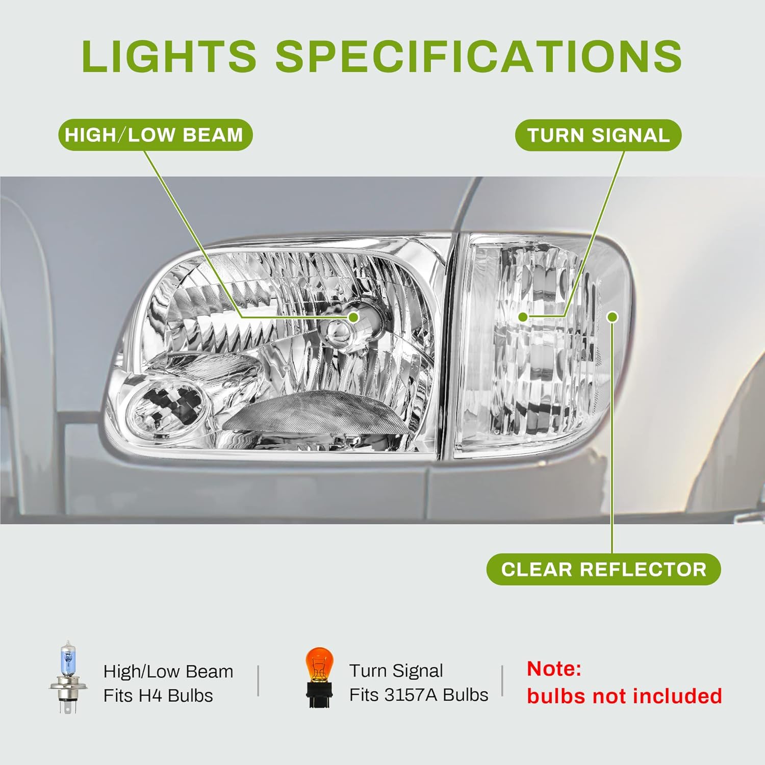 AUTOSAVER88 Headlight Assembly Compatible with 2005-2006 Tundra Double Cab 2005 2006 2007 Sequoia Chrome Housing Clear Lens Clear Reflector (Not suitable for Regular Cab and Assess Cab)