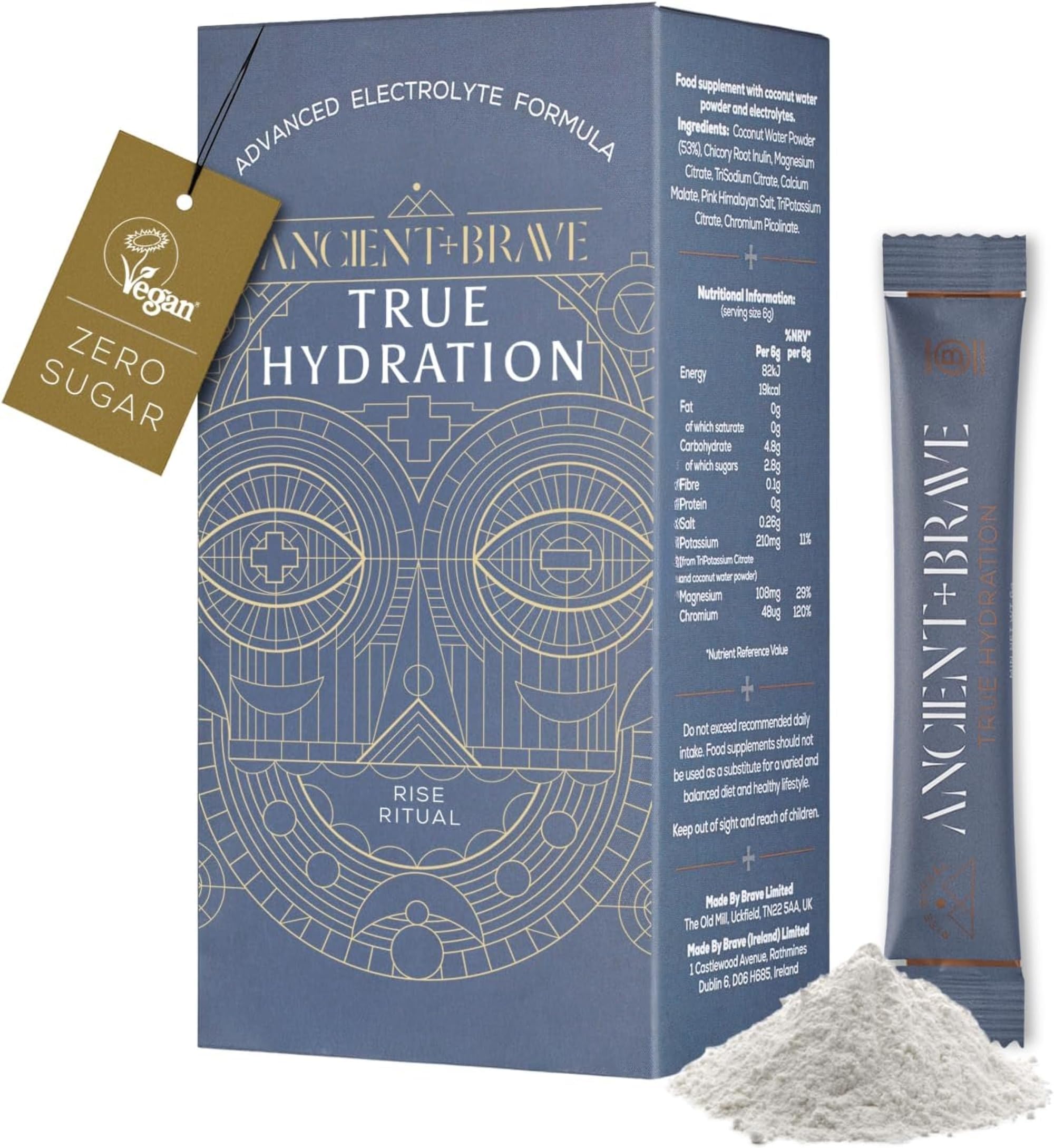 Ancient + Brave True Hydration - Electrolyte Powder 15 x 6g Sachets - Magnesium, Potassium, Chromium - Coconut Water Blend for Morning Replenishment, Post Workout Recovery - Vegan, Natural Flavor