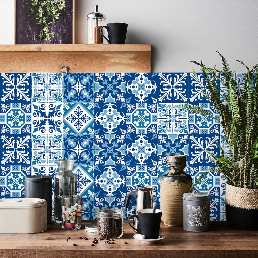 HORIWE Tile Stickers Vintage Moroccan Adhesive Tile Art Home Decor 24pcs