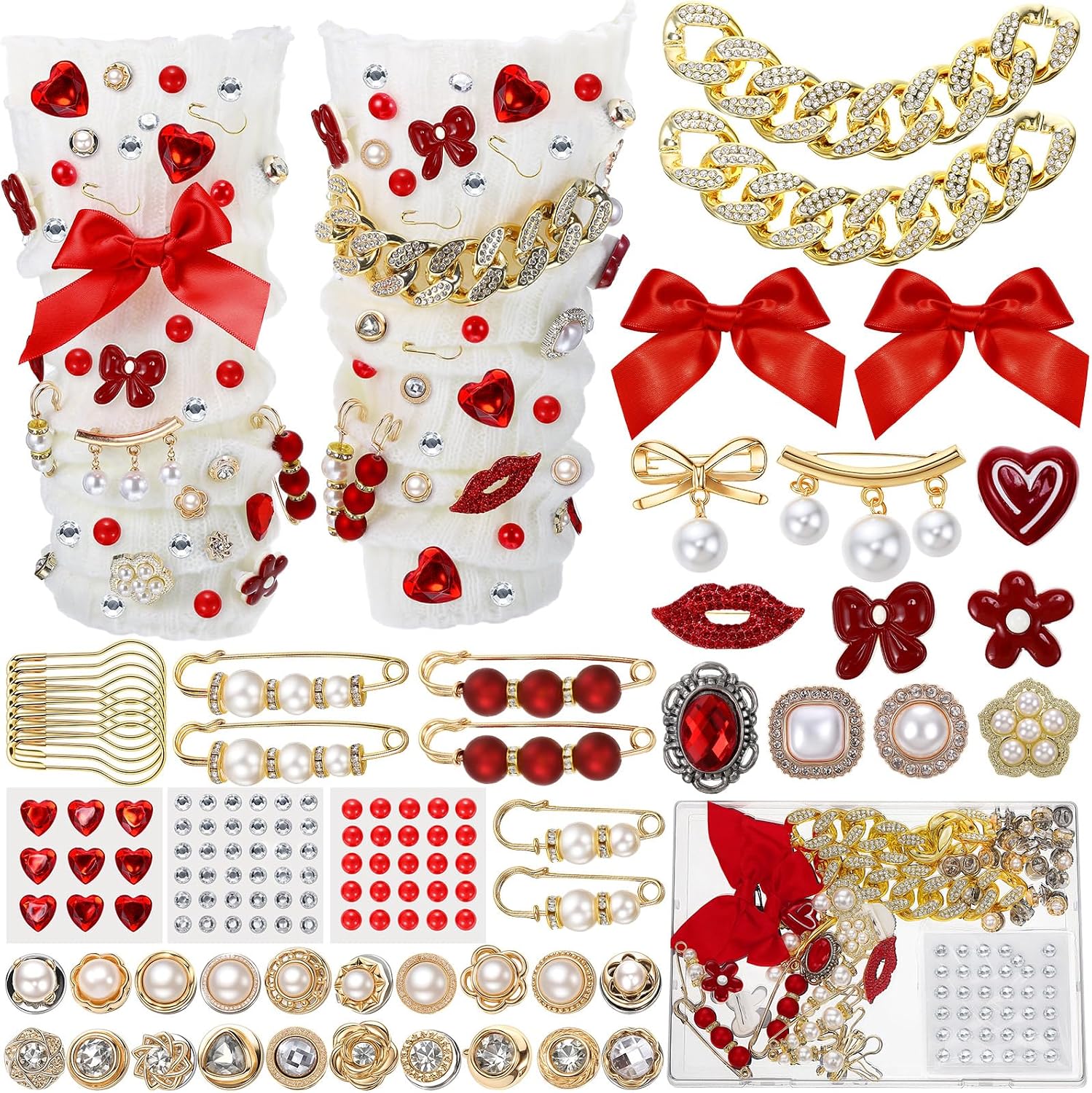 Trnayi 120 Pcs Junk Socks Charms Kit for Women, Red, Simple