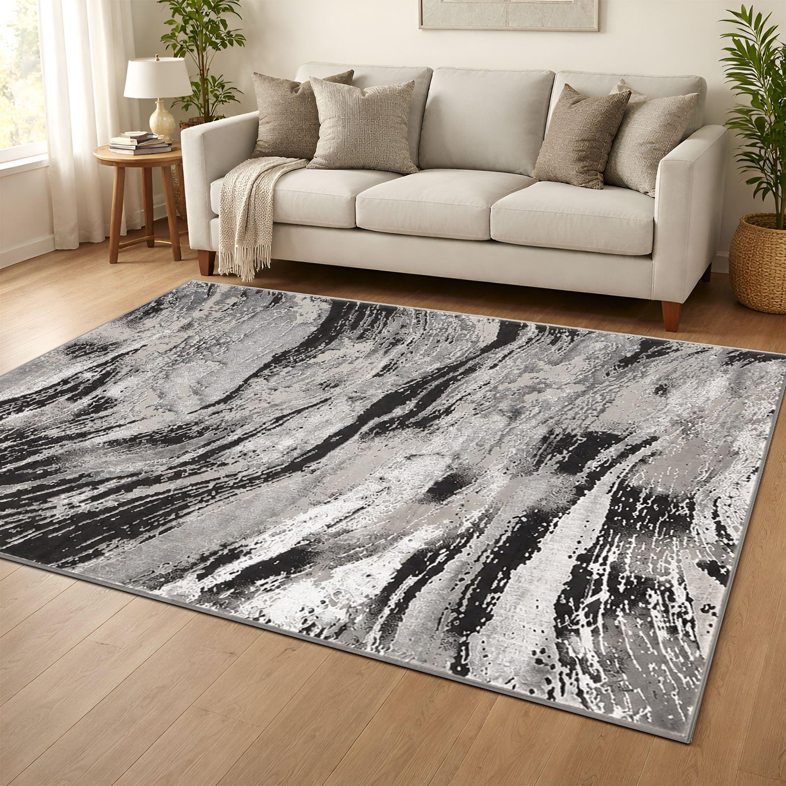 cozily® Living Room Rug - Jeze DarkGrey 160x230 Rug, Washable Jute Back — image 1