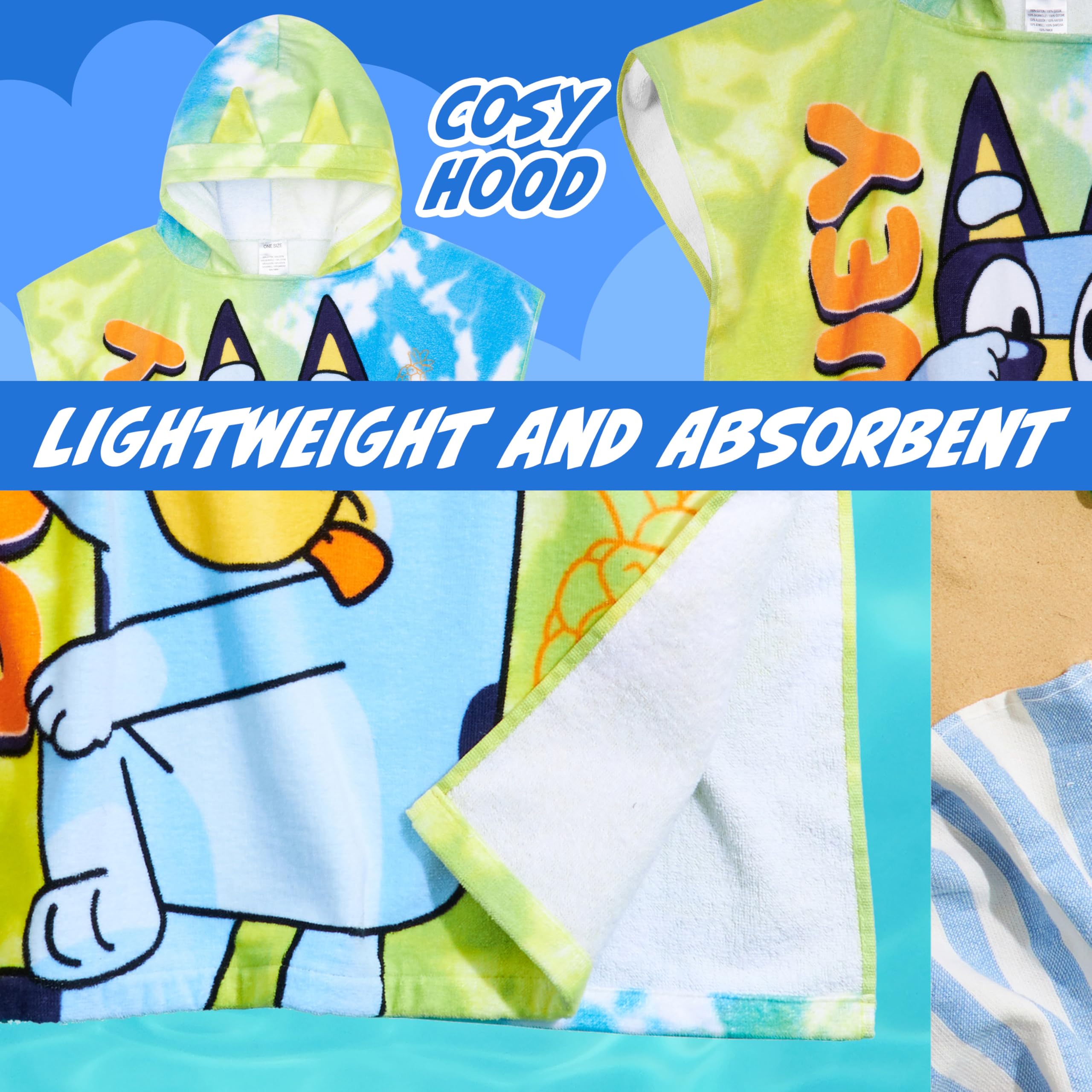 Bluey Asciugamano con cappuccio per bambini, poncho, bingo, telo da spiaggia, asciugamano da bagno, accappatoio per il nuoto