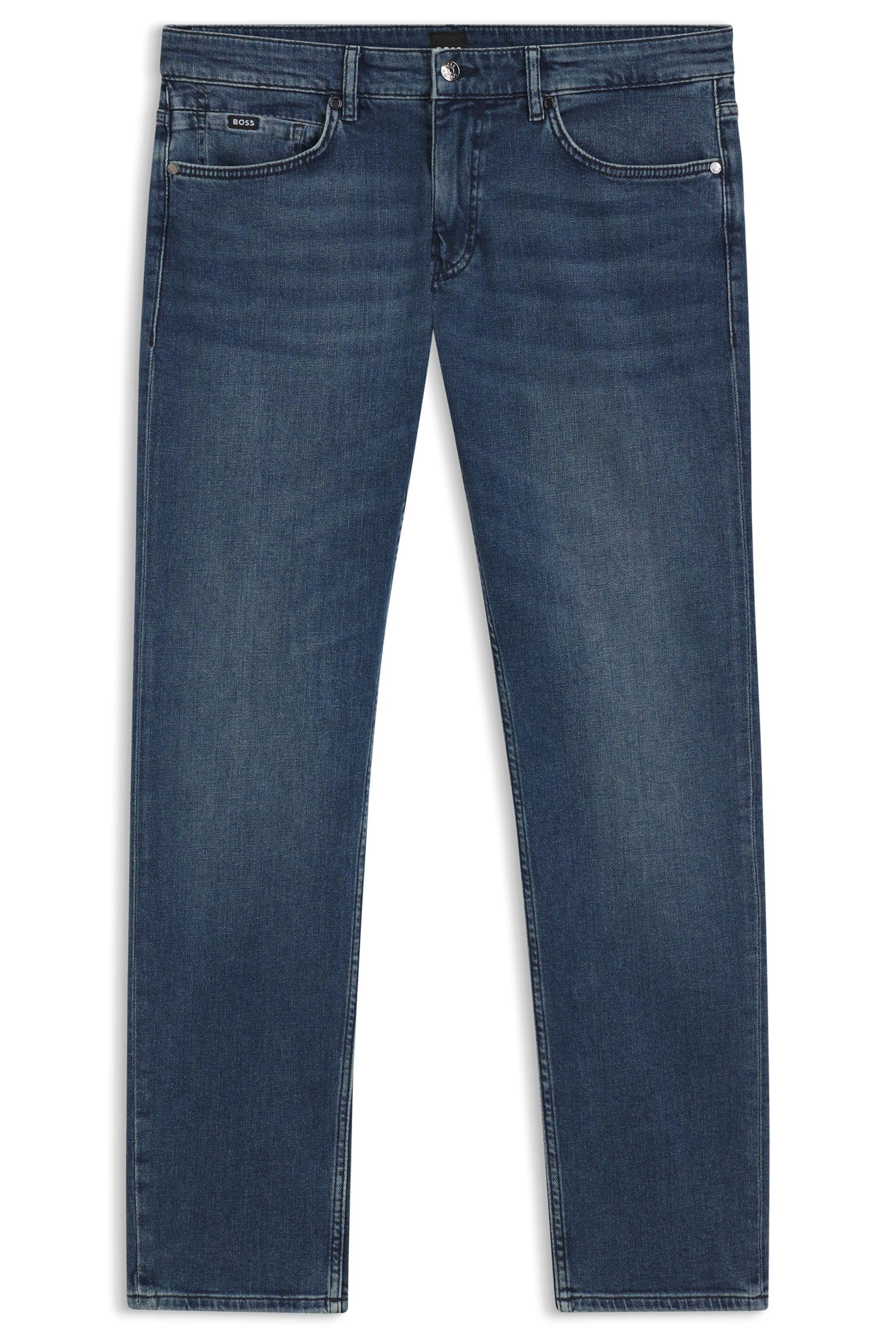 BOSS Mens H-Delaware Blue Slim-fit Jeans in Cashmere-Touch Denim