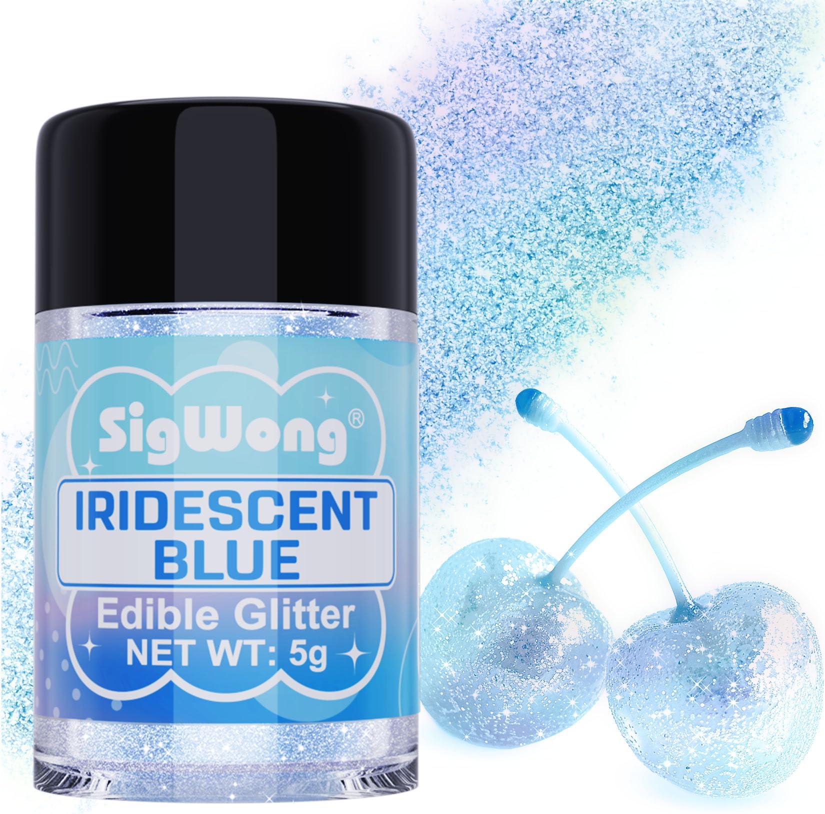 Iridescent Blue Edible Glitter - 5g Food Grade Cake Decorating Shimmering Glitter, Edible Sprinkle Luster Dust for Drinks, Chocolates, Fondant, Strawberries, Cupcakes, Candy, Easter Cookie - Vegan