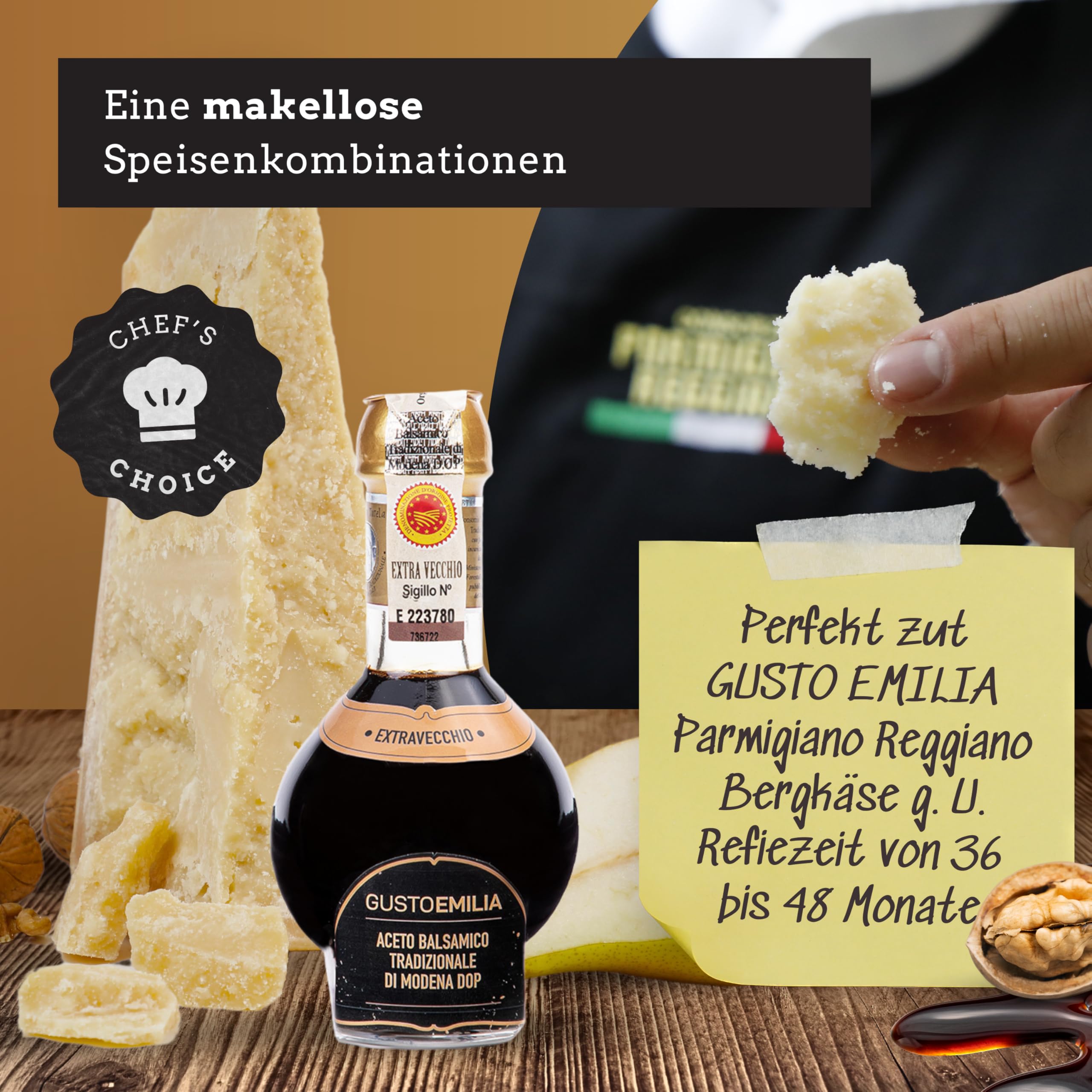 GUSTOEMILIA Traditioneller 25-jähriger, extra gereifter Aceto Balsamico di Modena IGP, Italienischer Balsamico Essig, Perfekte Kombination mit gereiftem Parmigiano Reggiano - 3,38 Fl Oz