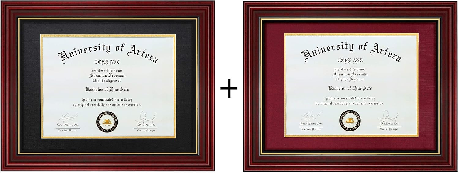 CORE ART Diploma Frames Cherry Frame Black Gold Mat with Red Gold Mat, Pack of 2