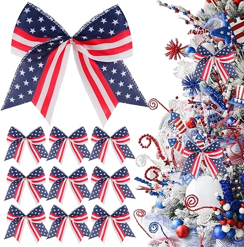12 piezas de arcos de árbol patrióticos para decoración, adornos de 15 cm del 4 de julio para árbol, puerta delantera, Día de la Independencia, Día