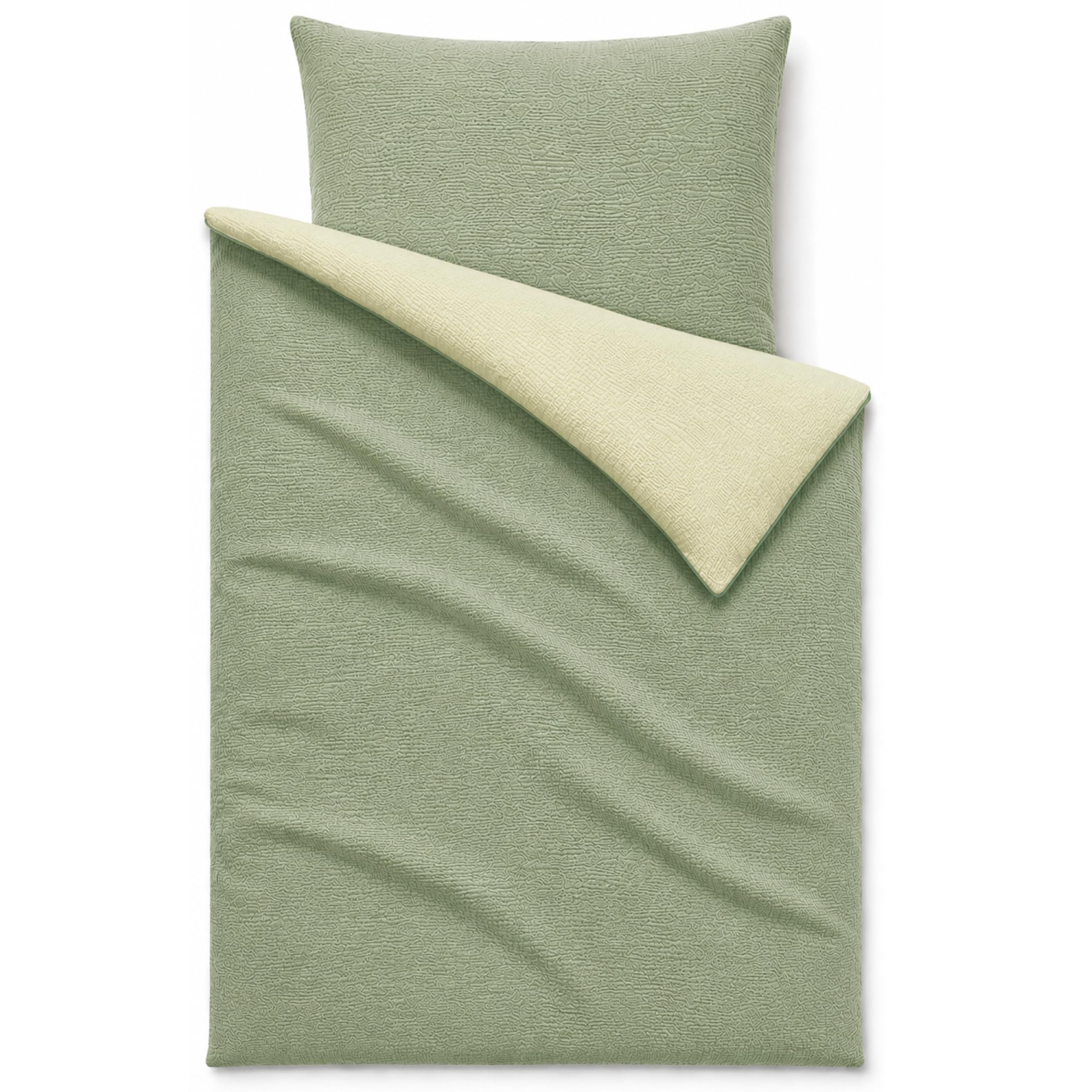 Dreamzie Funda Nordica 135x200 cm con Funda de Almohada 80x80 cm - Ropa de Cuna en Muselina 100% Algodón Oeko-Tex - Verde Salvia