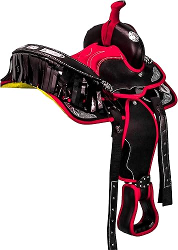 Miniatura 4 de Deen, Enterprises Classic Barrel Racing - Sillín de caballo sintético occidental hecho a mano con barril ligero, silla de montar para carreras de