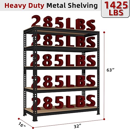 Miniatura 3 de Estantes de almacenamiento de garaje de 5 niveles, 32 pulgadas de ancho x 16 pulgadas de profundidad x 63 pulgadas de alto, estantes de metal