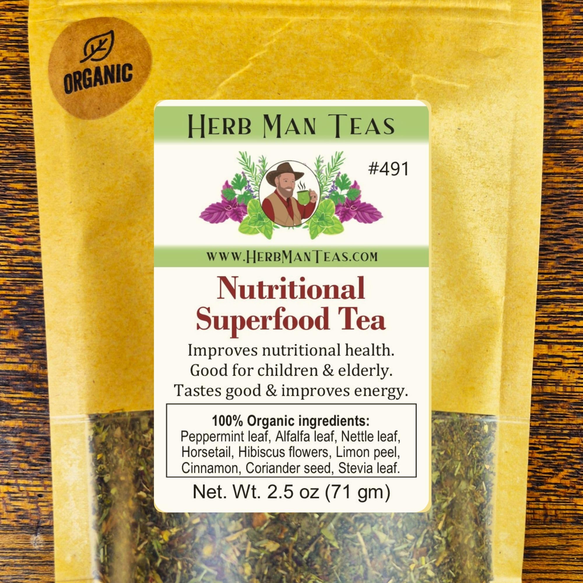 NUTRITIONAL SUPERFOOD TEA – Mineral-Rich Daily Nourishment – Organic Loose Leaf – by Master Herbalist Khabir | Nettle, Alfalfa & Horsetail | 100%