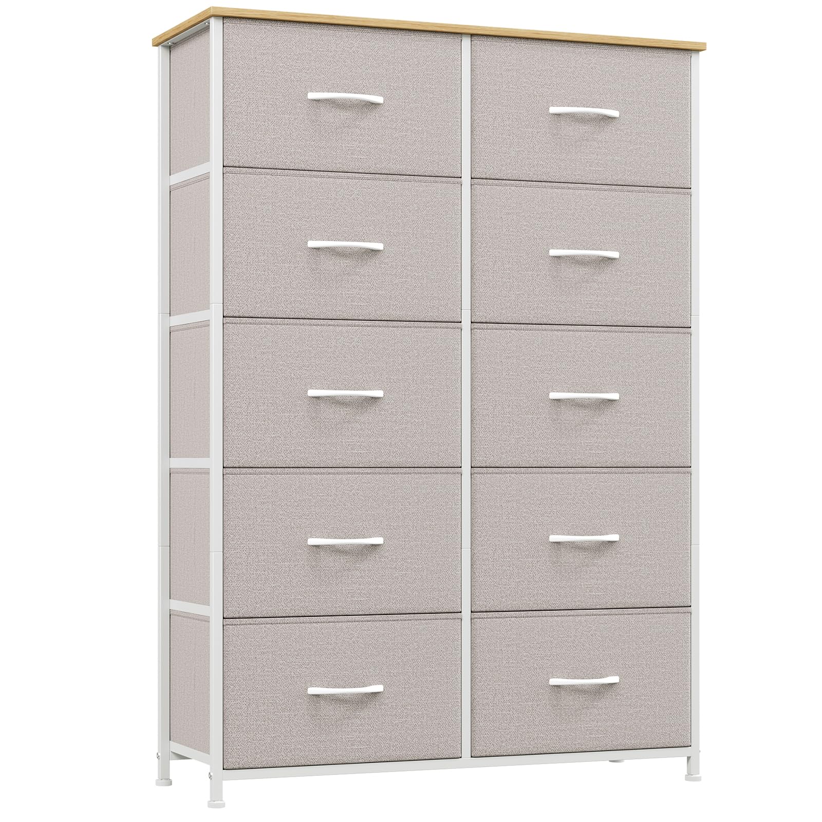 Somdot Tall Chest of Drawers for Bedroom with 10 Drawers, Wide Storage Organiser Fabric Dresser for Closet Bedside Nursery Living Room Entryway Hallway, Ash Grey