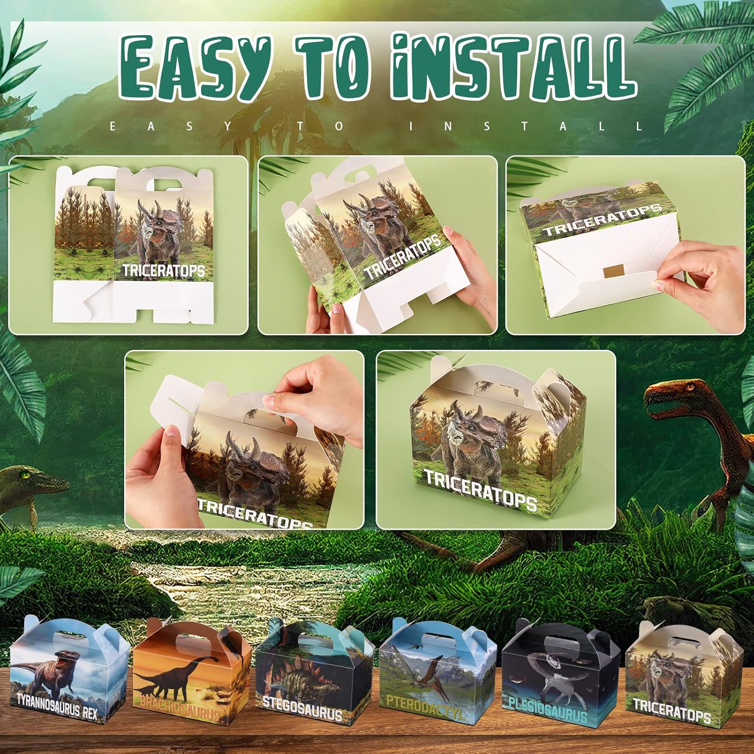 TaoBary 24 Pcs Dinosaur Favor Boxes for Birthday Party Dinosaur Treat Boxes Dinotheme Candy Goodie Case Party Favors for Boys Girls Kids Baby Shower Supplies, 6 x 3.5 x 3.5 Inch(Cool Style) - Image 7