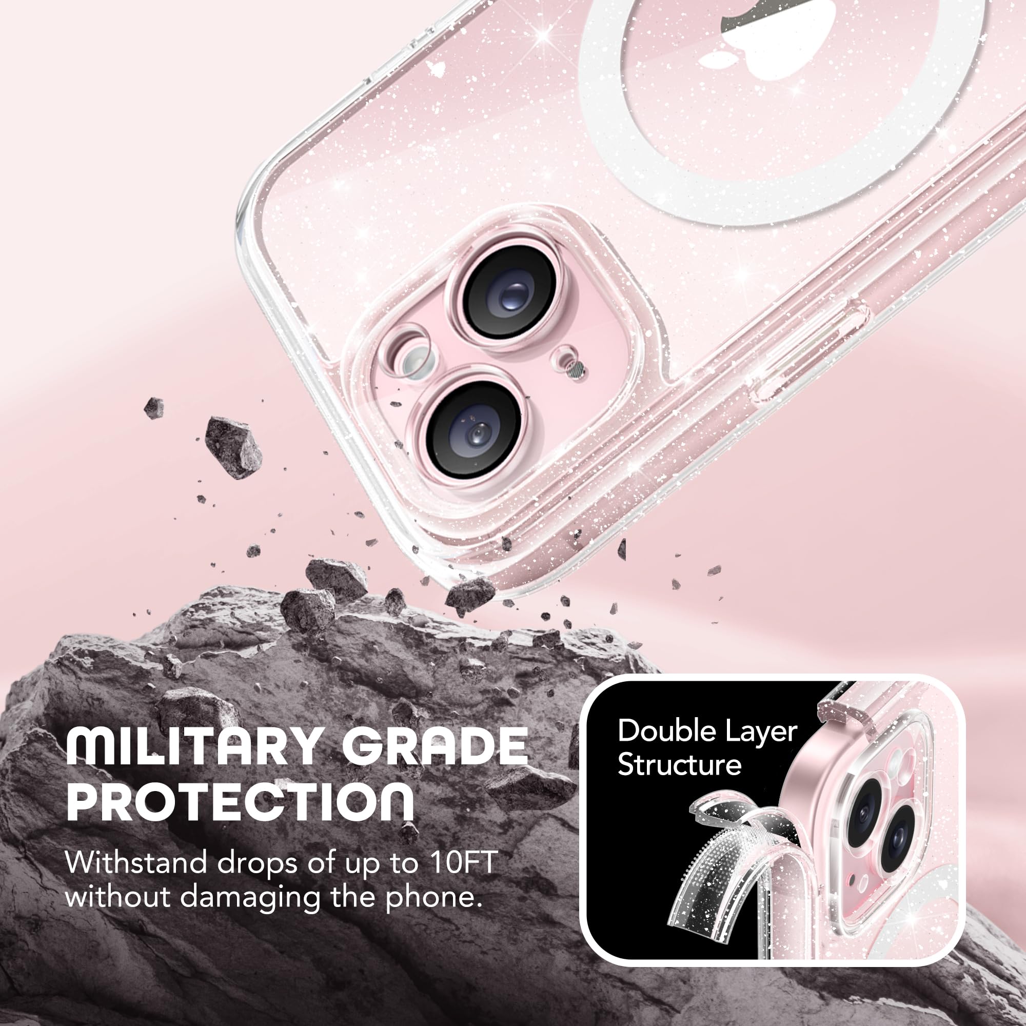 TIESZEN Custodia per iPhone 15, compatibile con MagSafe, protezione dello schermo privacy integrata e protezione della fotocamera, anti spia completa, antipolvere, antiurto, custodia rigida da 6,1
