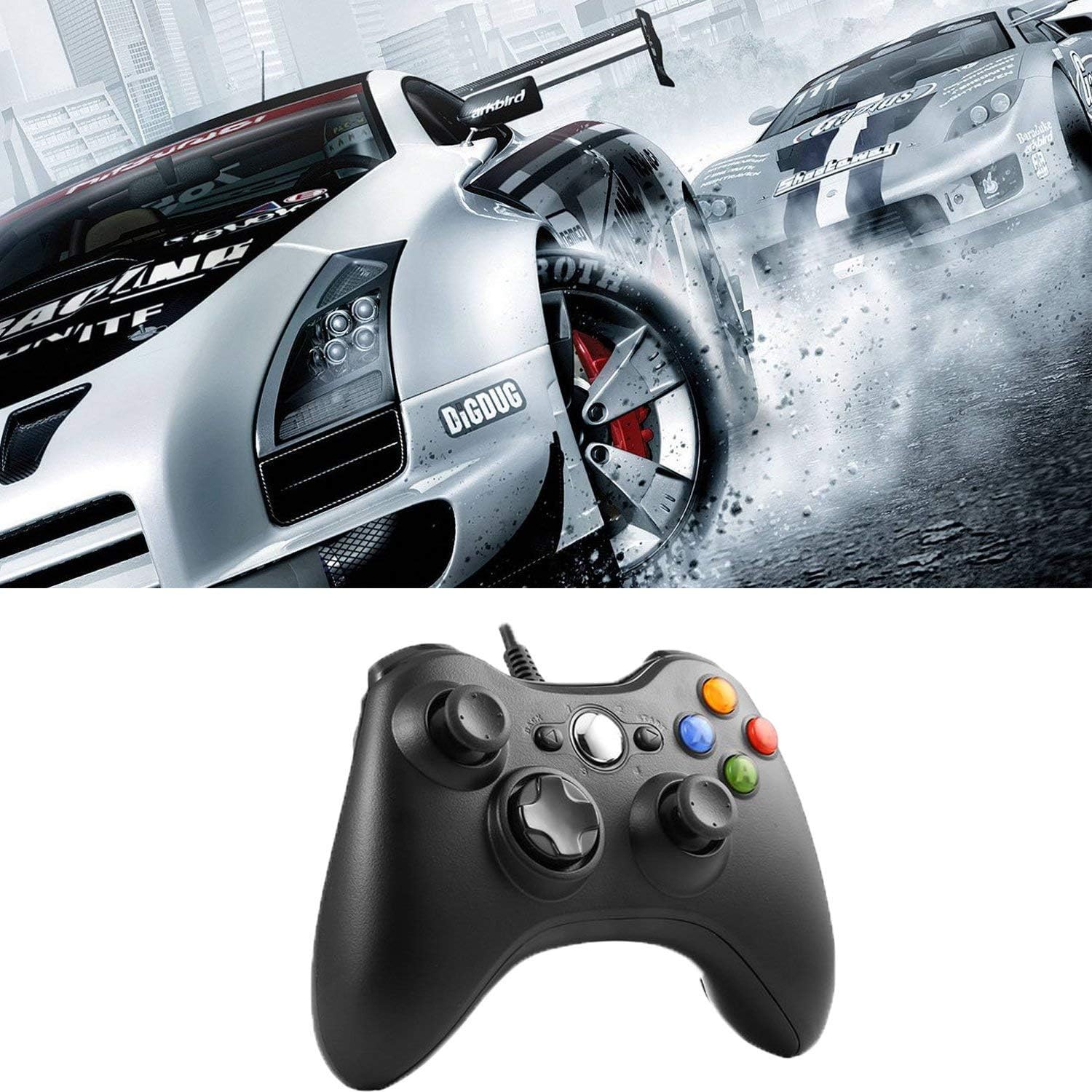 Game controller, Wired Gaming Gamepad with Shoulders Buttons Joypad for Microsoft Xbox 360 & Windows PC (black)