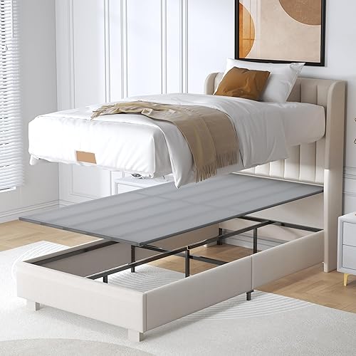 Miniatura 4 de Tablas de metal para cama individual para soporte debajo del colchón con cubierta, listones de cama de repuesto resistentes para marco de cama de