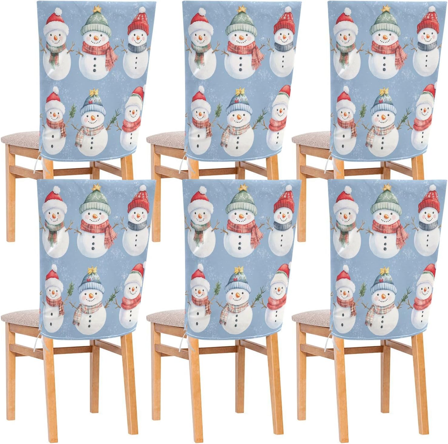 MNSRUU Christmas Chair Back Cover for Dining Room,Snowman Chair Slipcovers Set of 6,Snowman Chair Cover for Kitchen Hotel Holiday Party Decor,292